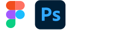 Figma and Photoshop icons side by side, representing the design tools used—Figma with its colorful abstract “f” logo, and Photoshop with its blue “Ps” on a dark square.