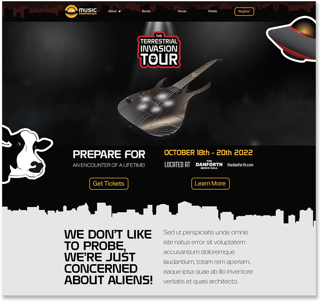 full UI design of an event landing webpage.