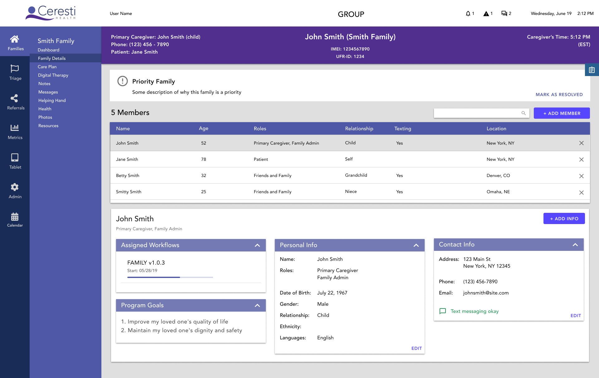 Redesigned Family Info Page