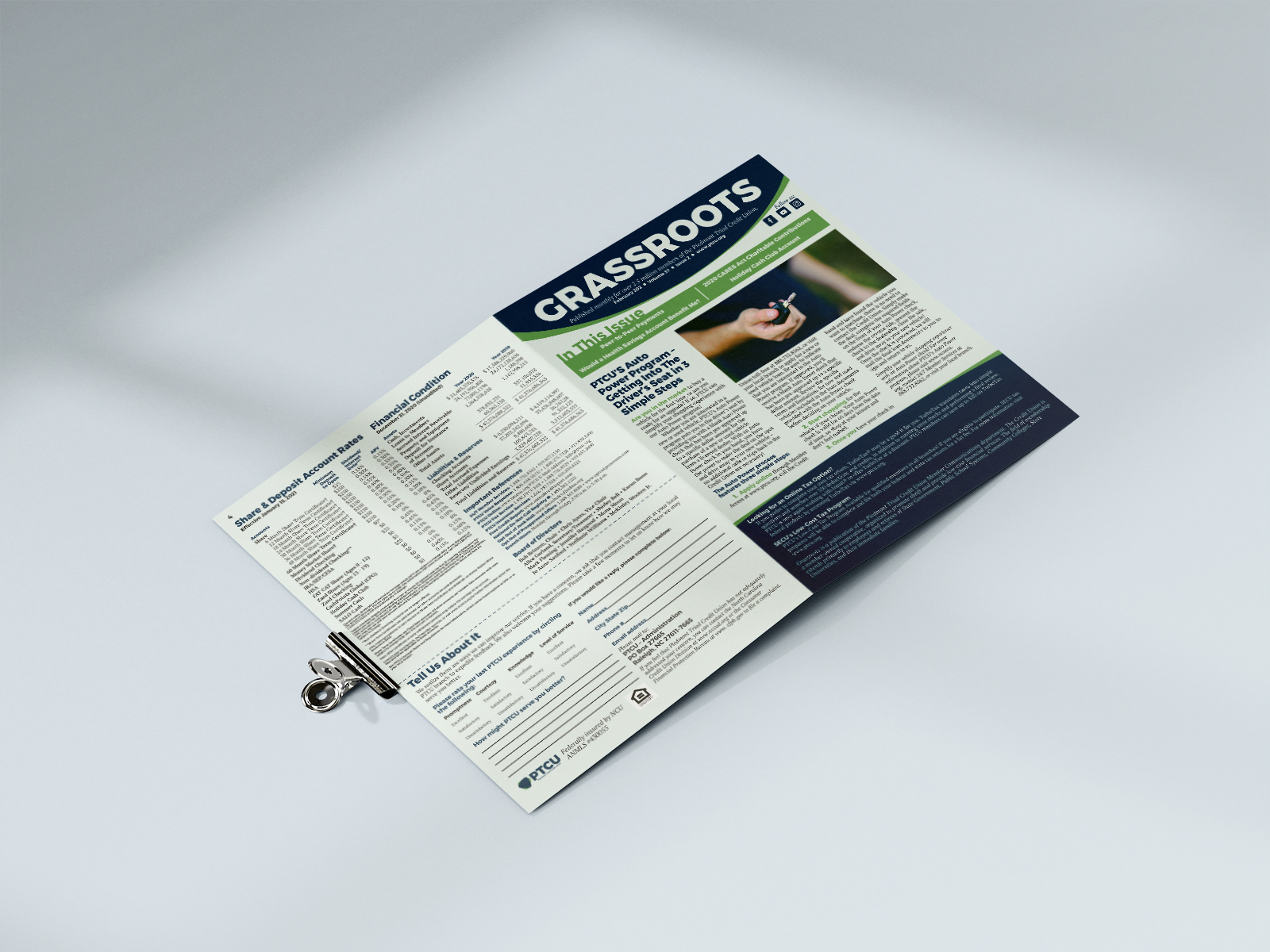 Exterior of newsletter showing back and front cover.