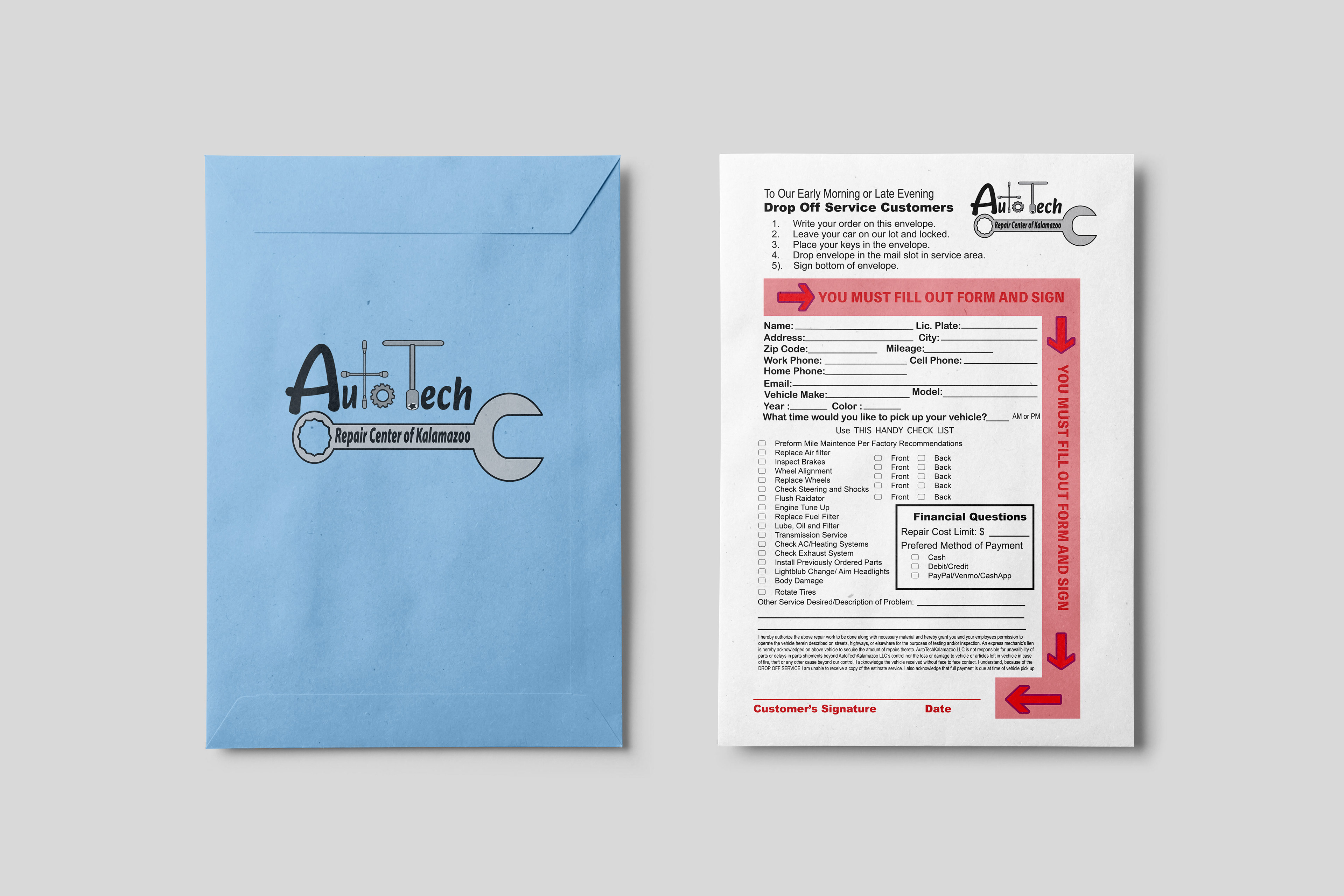 Customer Key Drop Off Envelope 