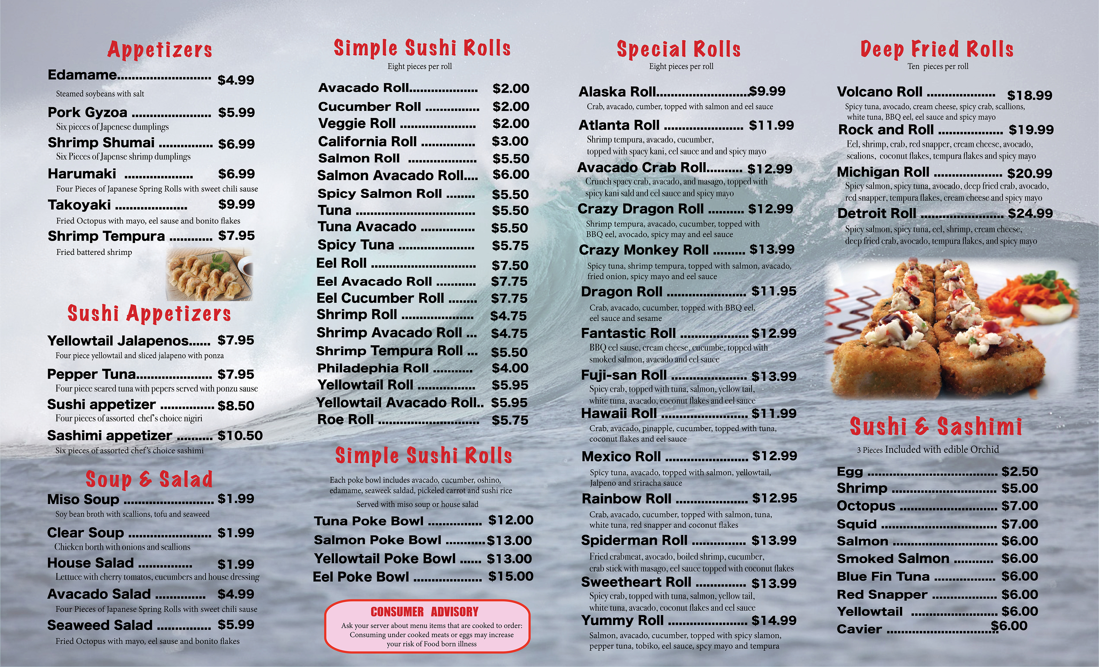 Bone Fish Sushi Brochure Menu