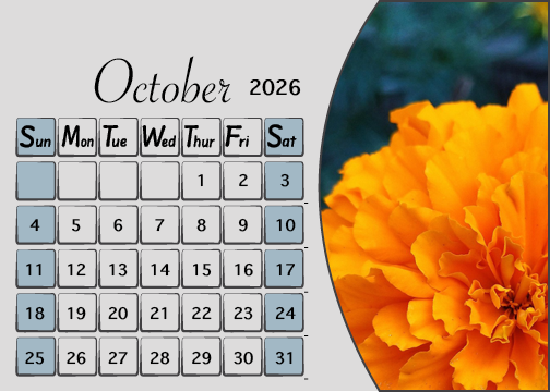 Meijer Generic Desk Calendar Design for October