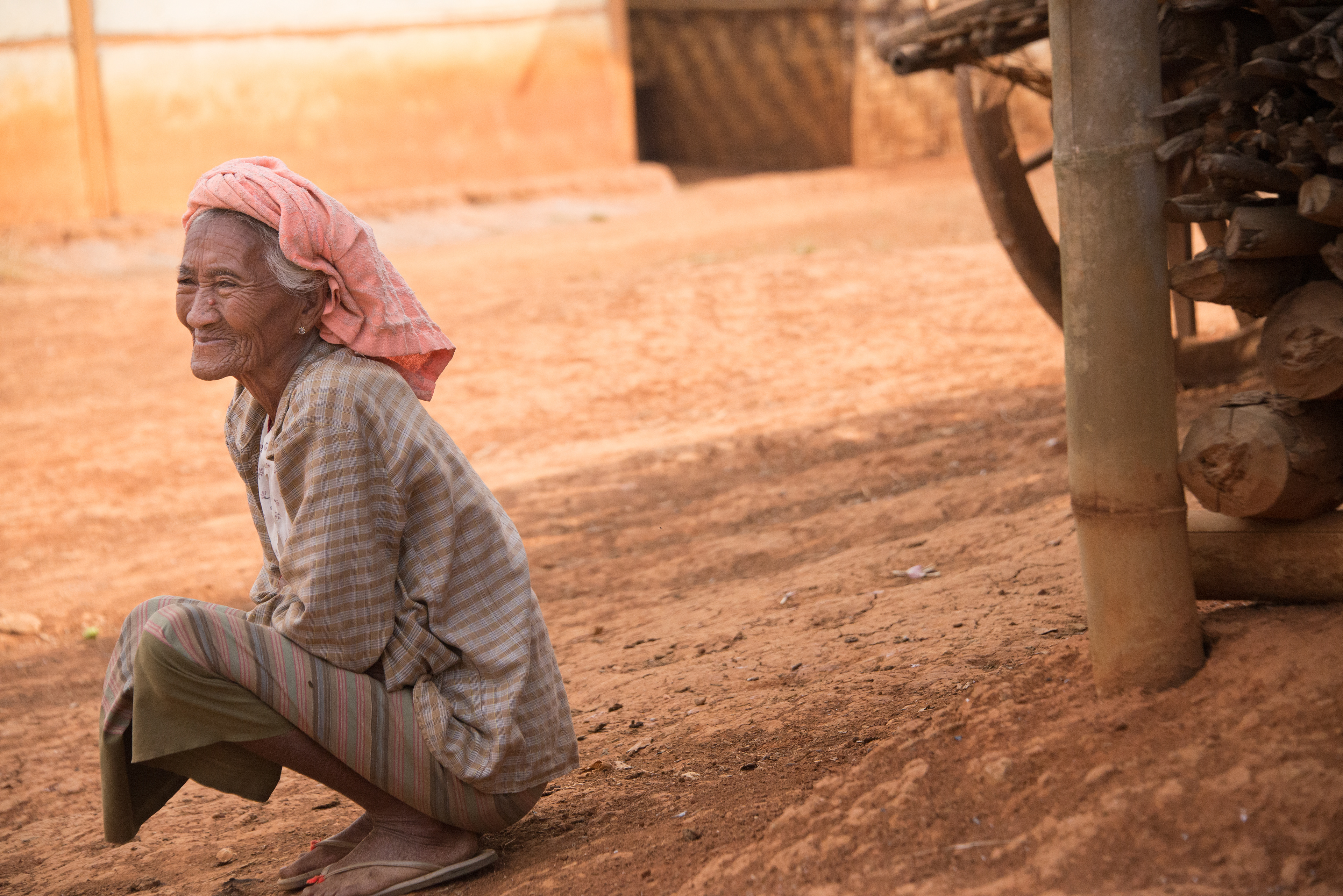 Old Woman in Pink Head Scarf