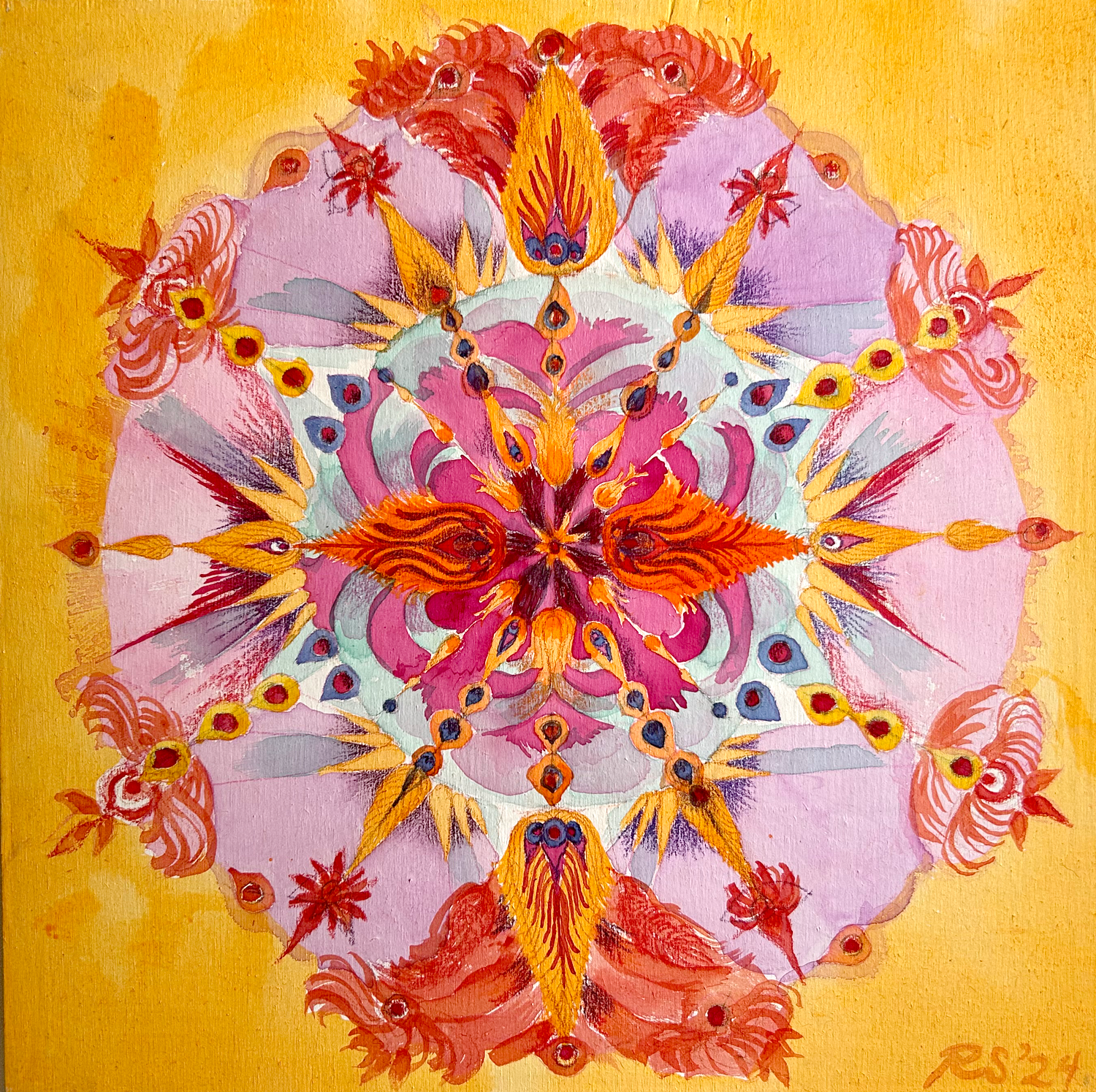 Ornate Orange, , 12" x 12" ink on wood panel