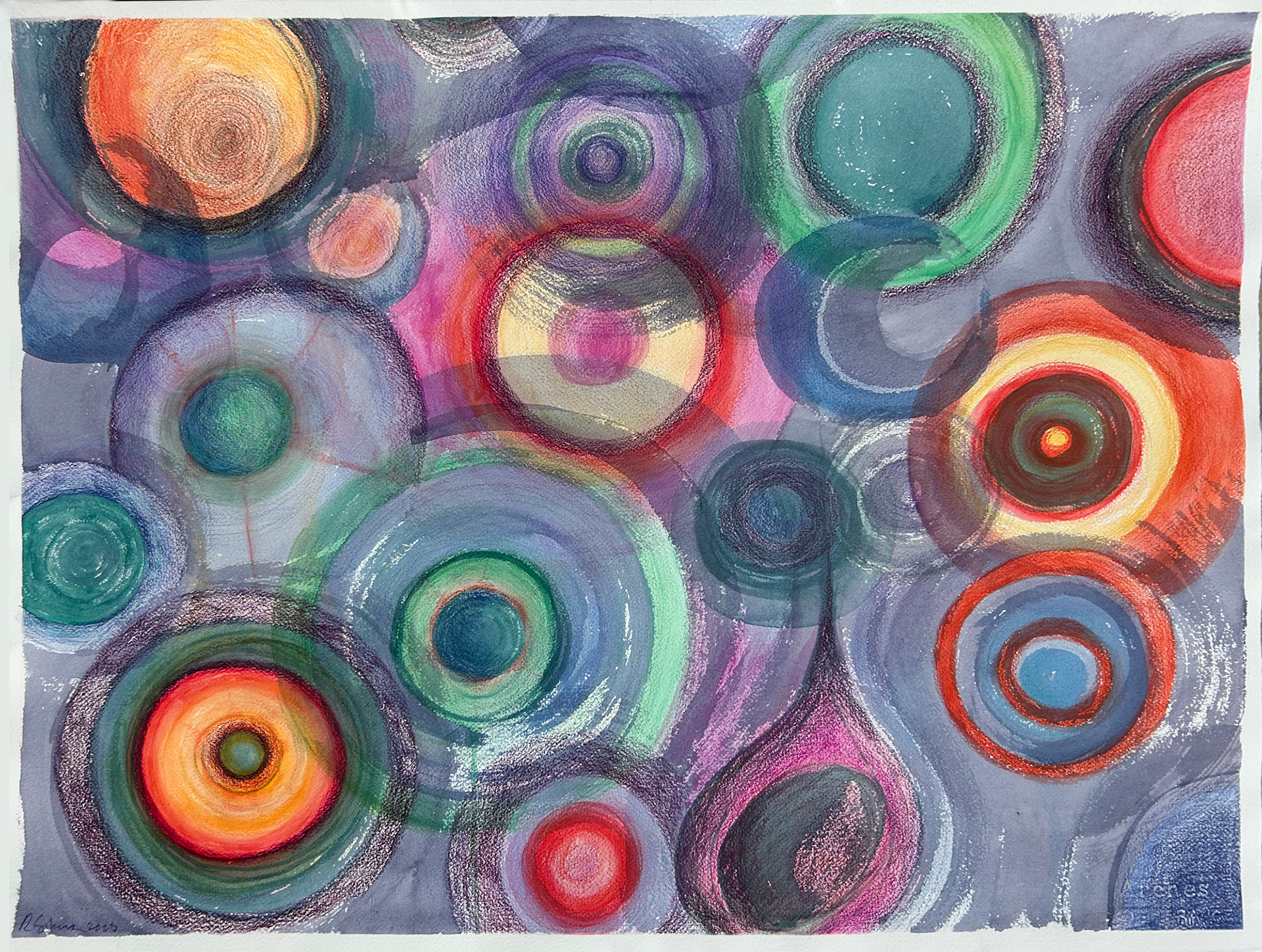 Light Bubbles,  30" x 22" mixed media