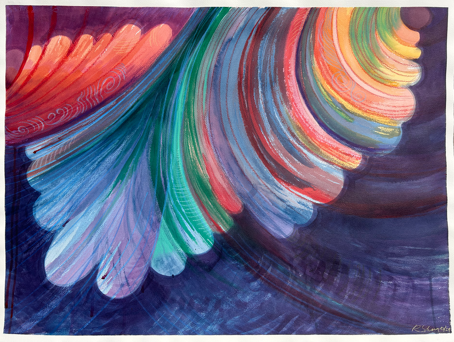 Sixties Fan, 30" x 22" mixed media