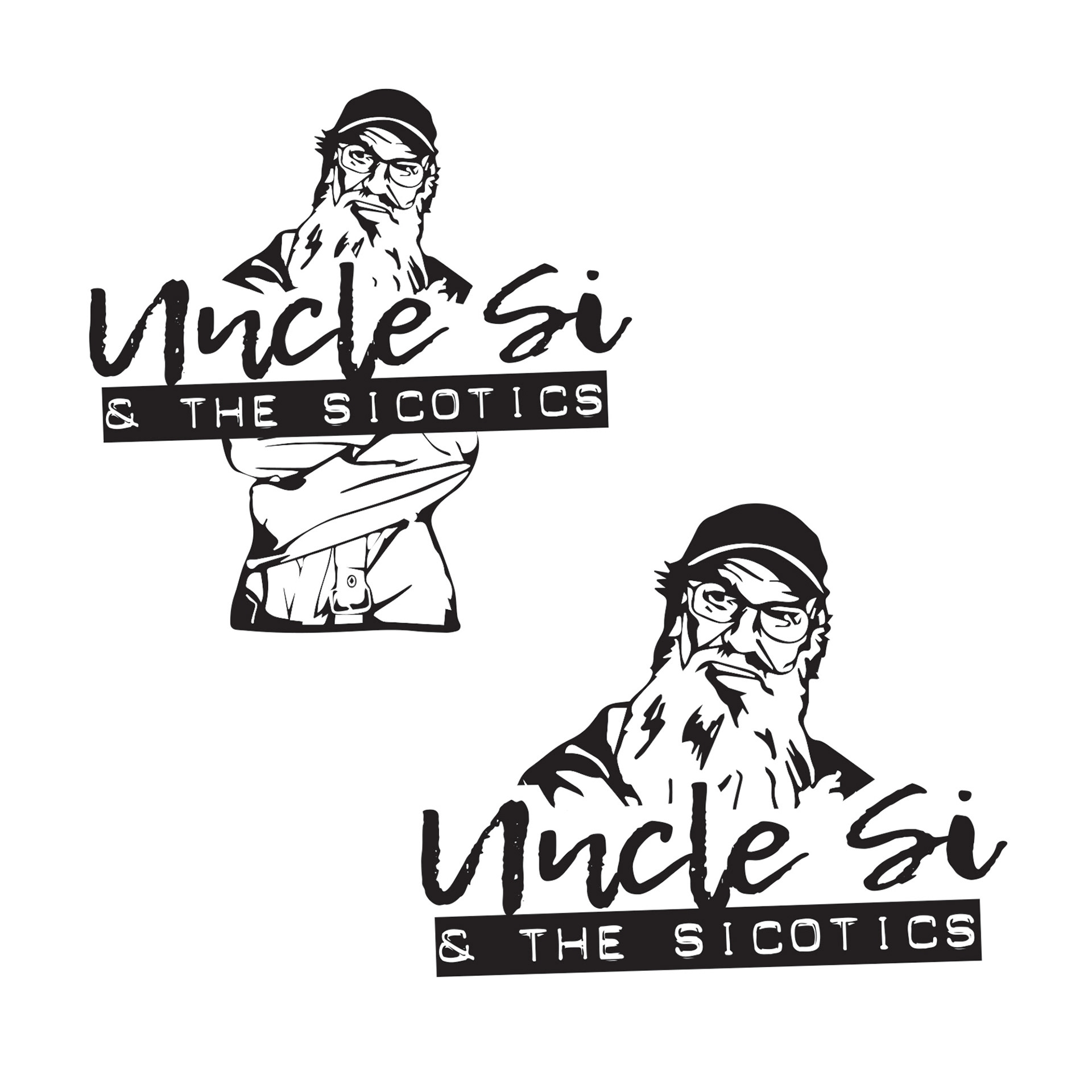 Logo variants for rowdy country band, featuring Uncle Si from the "Duck Dynasty" family