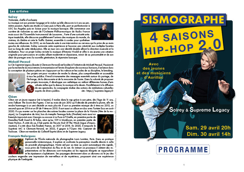 Programme 4 pages, spectacle "4 Saisons Hip-Hop 2.0"