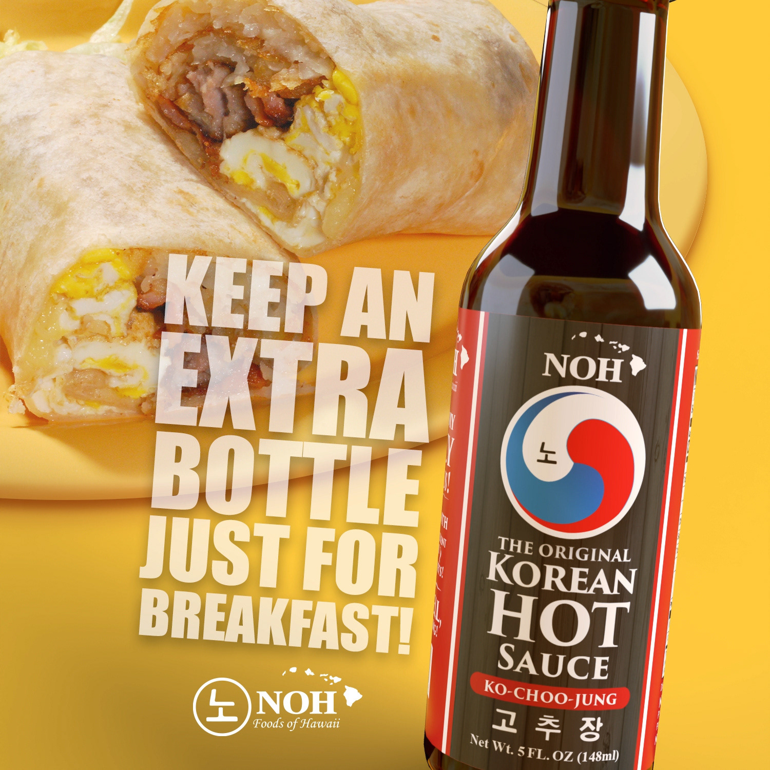 Breakfast just got a wake-up call. Add a sweet, savory, spicy Korean kick to your burritos, eggs, and morning favorites with NOH Korean Hot Sauce. 🌯🔥 #NOHFoods #KoreanHotSauce #BreakfastBurrito #SweetSavorySpicy #Foodie