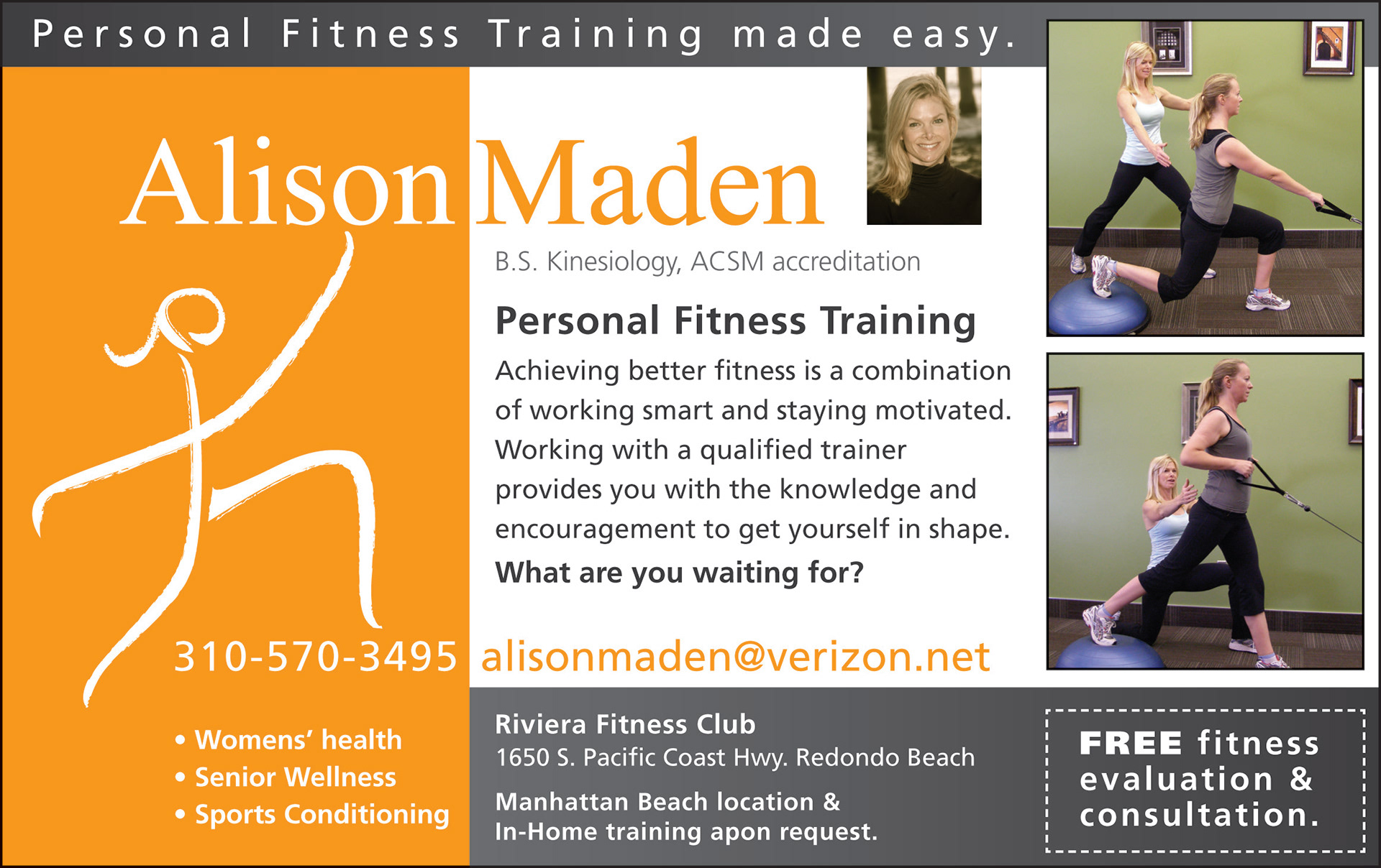 Direct Mail Advertisement for Alison Maden Fitness