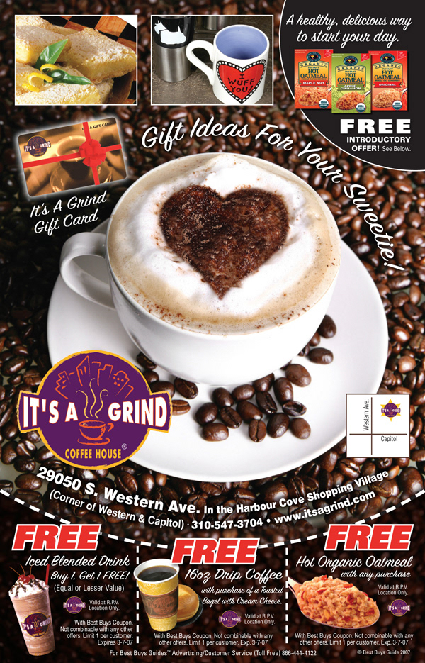 Direct Mail Advertisement for It's a Grind Coffee Shop