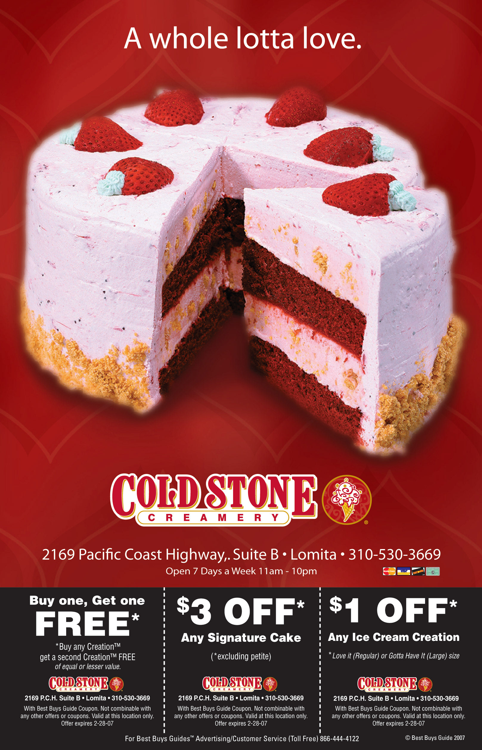 Objective: Drive local store visits and coupon redemption through a high-impact direct mail placement.  Solution: Developed a visually indulgent Cold Stone Creamery ad with a strong seasonal headline, large product hero image, clear location messaging, and multiple promotional offers. The design balances brand presentation with direct-response marketing to encourage immediate consumer action.