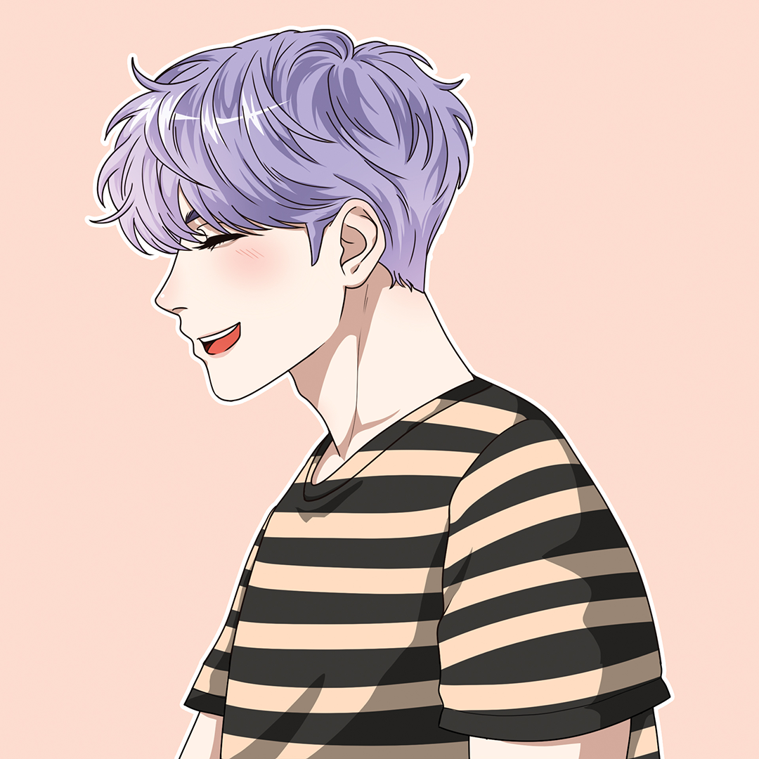 Anime-style illustration of a boy smiling and laughing, capturing dynamic expression and lively character design, perfect for manga, animation, or digital art projects.
