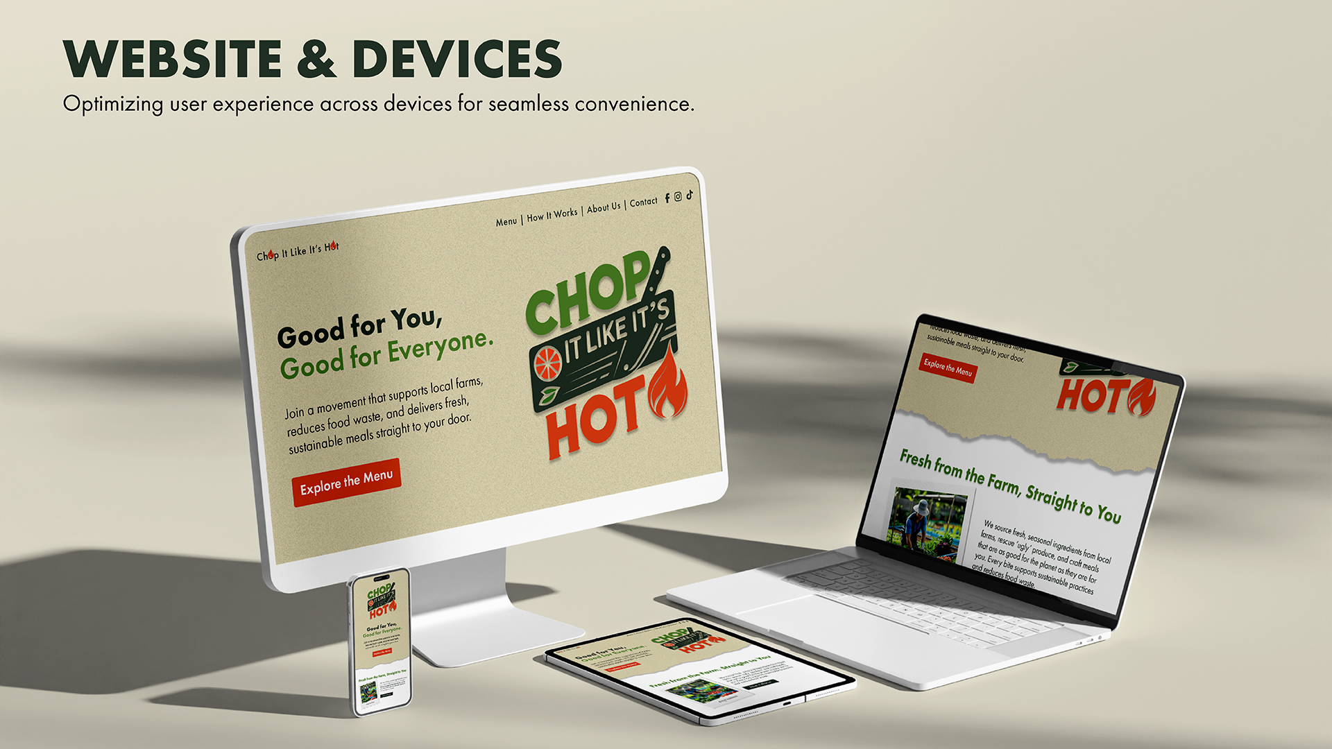 A website mockup showcasing seamless optimization across all devices, ensuring a smooth and responsive user experience on desktops, tablets, and smartphones.