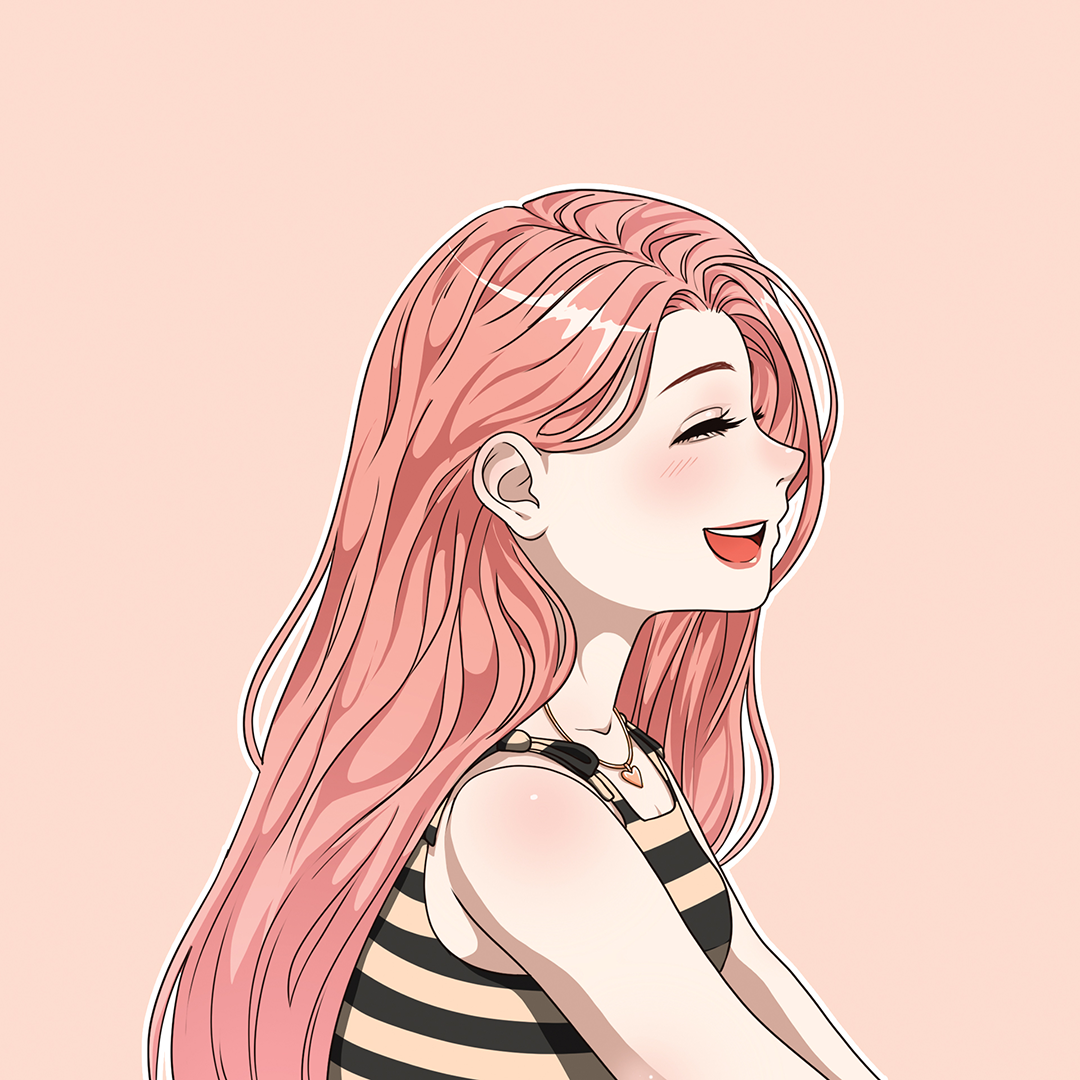 Anime-style illustration of a girl smiling and laughing, showcasing vibrant character design and expressive digital art, ideal for manga, animation, or character concept projects.