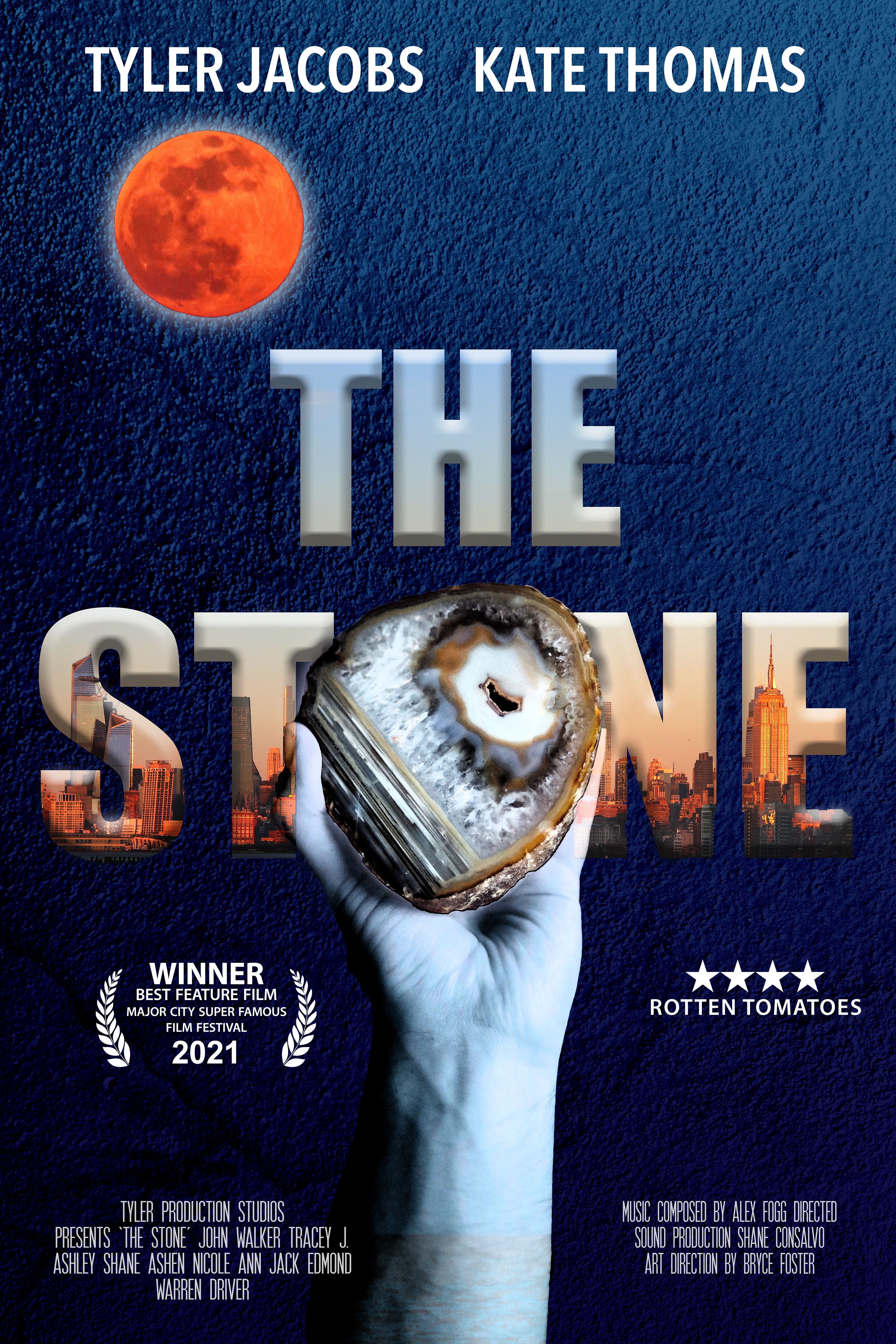 I was given random key words that described the location, descriptive adjectives, characters, genre, and time period of a fictional movie. I used those key words to write a movie synopsis and designed the poster for the film called “The Stone”. The symbolism of the stone and the fist represent the desire of finding the stone and also the greed of wanting possesion of power. I used my original photographs in this piece.