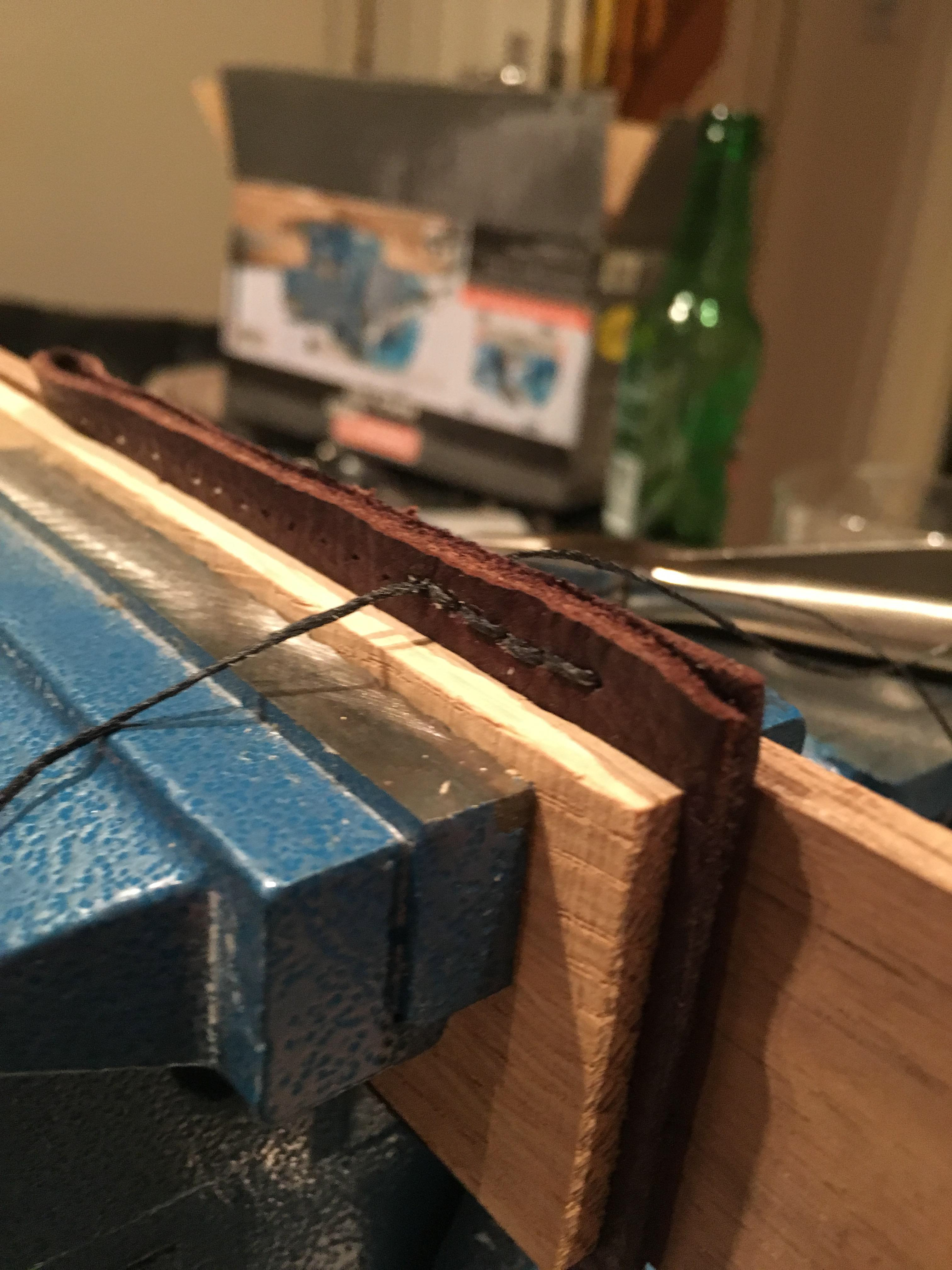 Sewing the leather knife sheath 