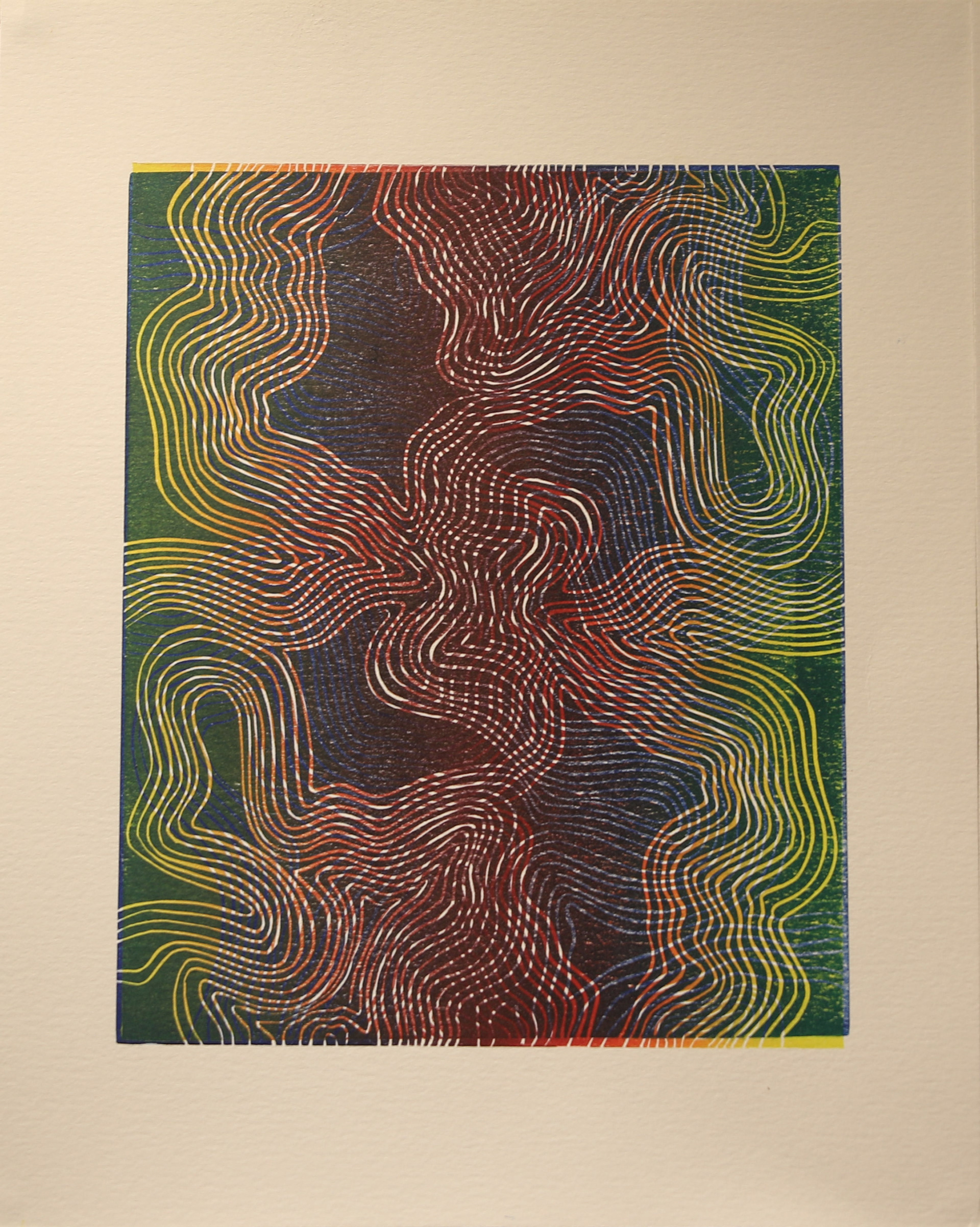 Two-block linocut on paper, 11" x 14", 2025