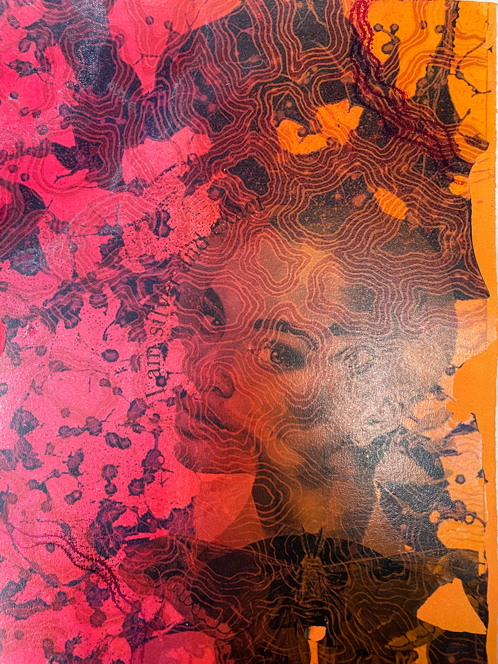 Mixed media collage (linocut, monotype, image transfer) on paper, 9" x 12"