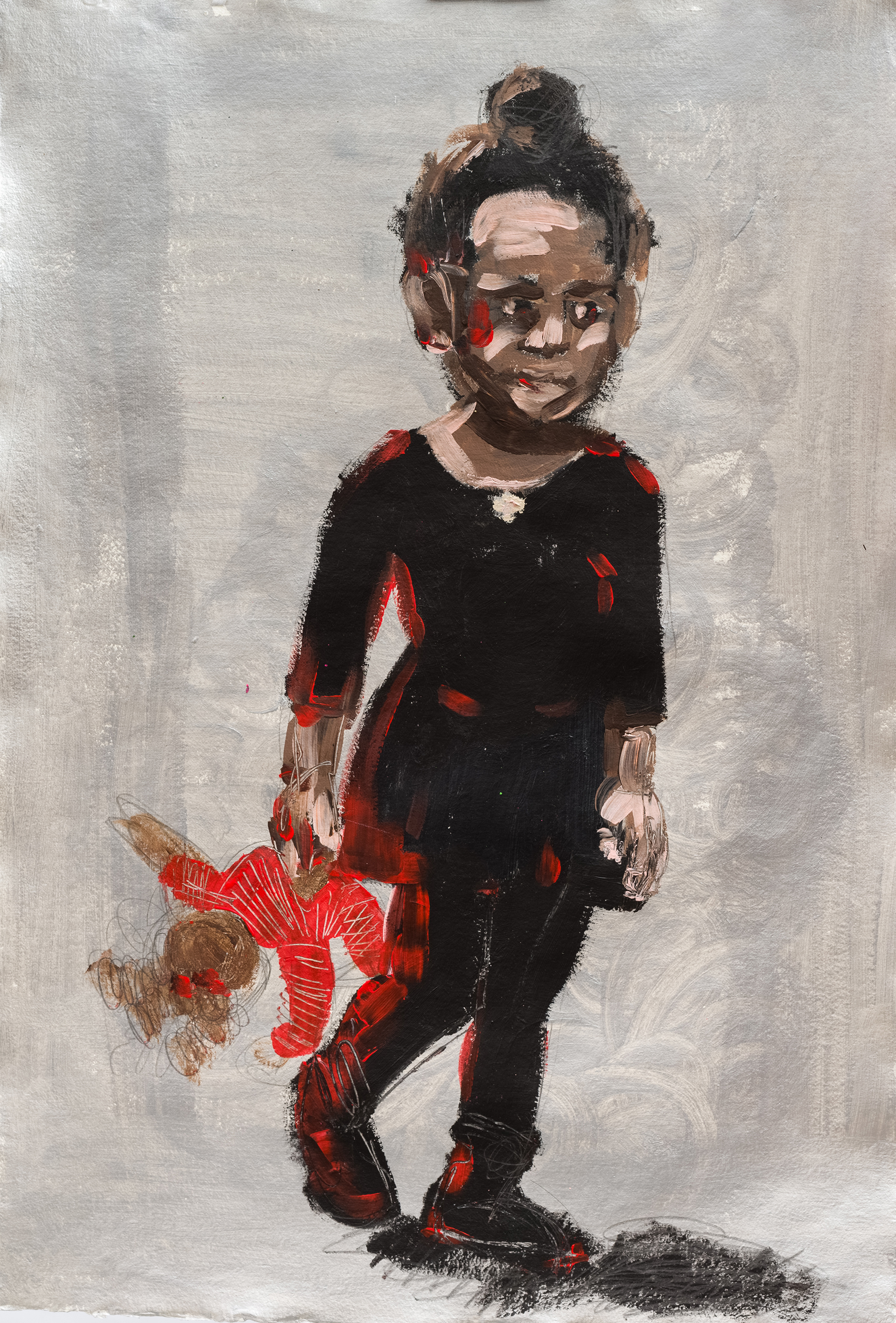 Ballerina, mixed media on paper, 100x80 cm.