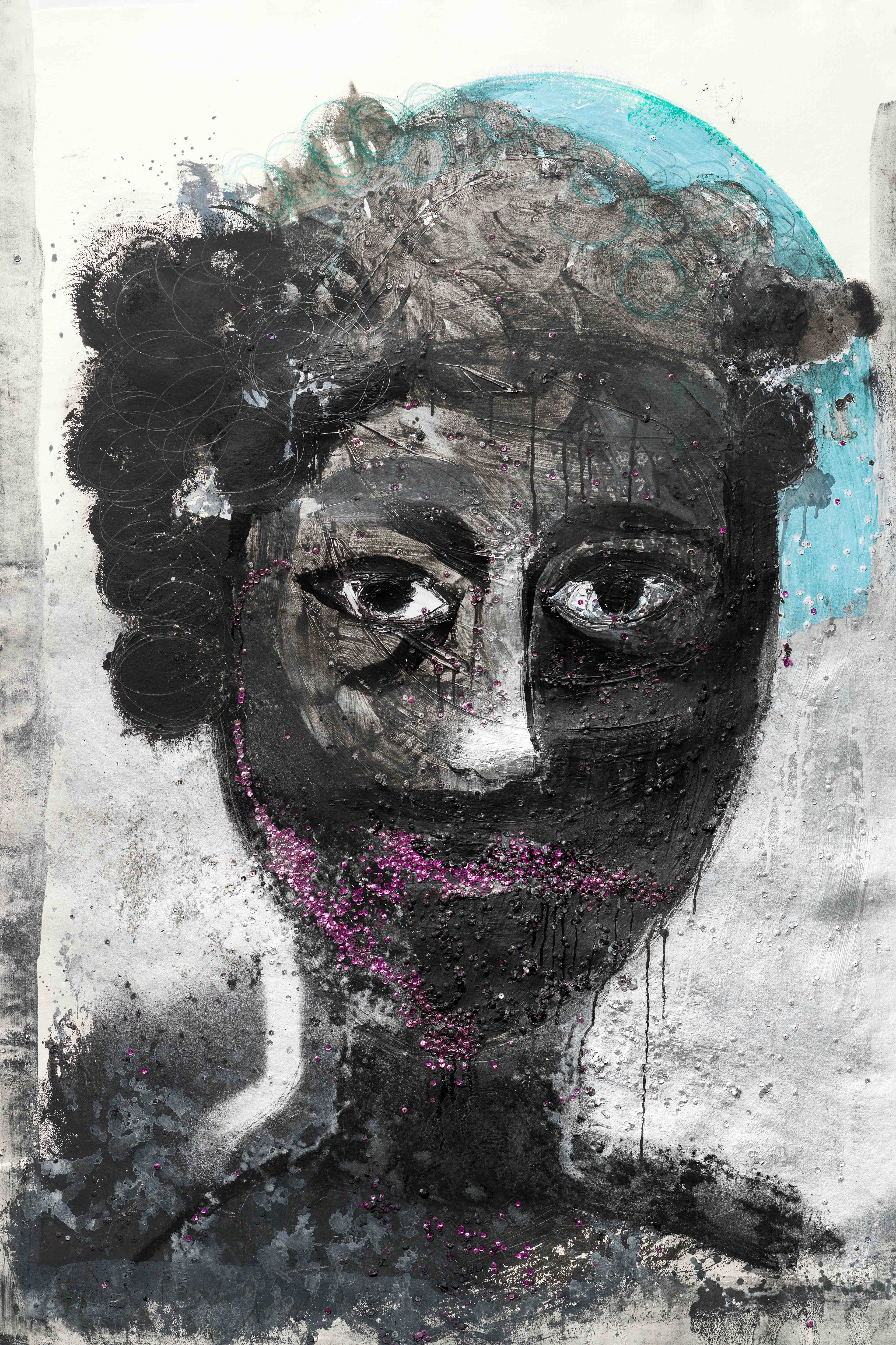 The Fairest of Them All, mixed media on Khadi paper, 160x110cm.