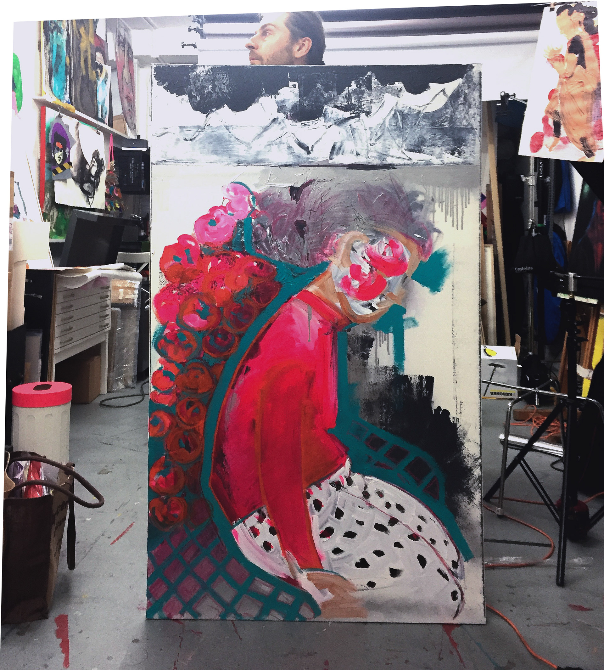 A girl with mountain view, acrylics on canvas. 