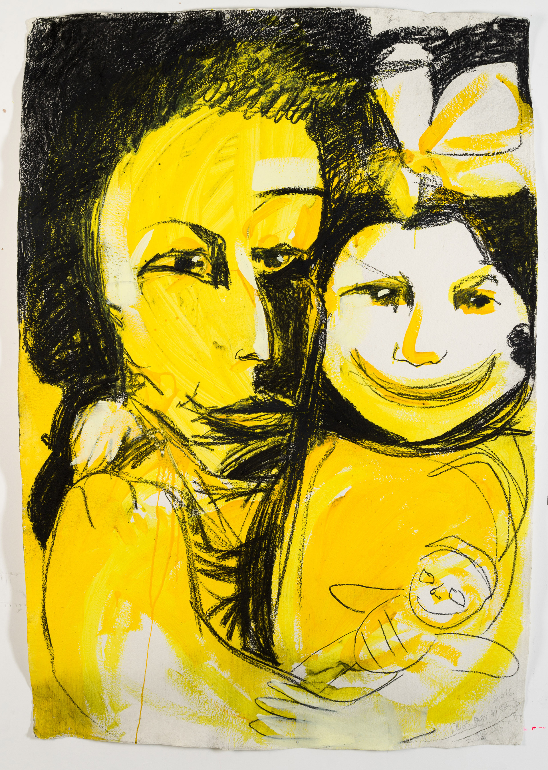 Hugs and Kisses II, mixed media on Khadi paper, 160x110 cm.