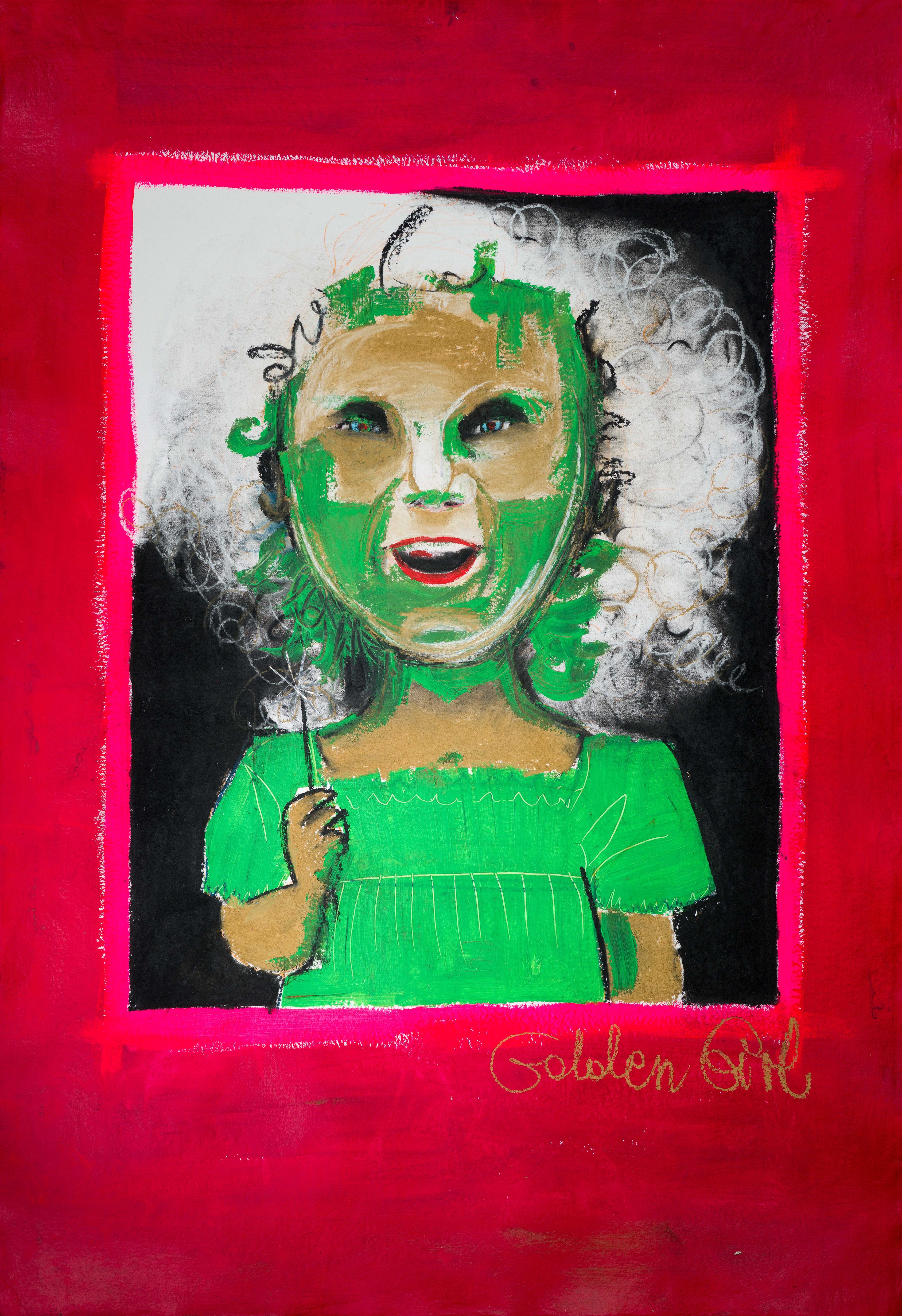 Golden girl, mixed media on Khadi paper, 160x110 cm.