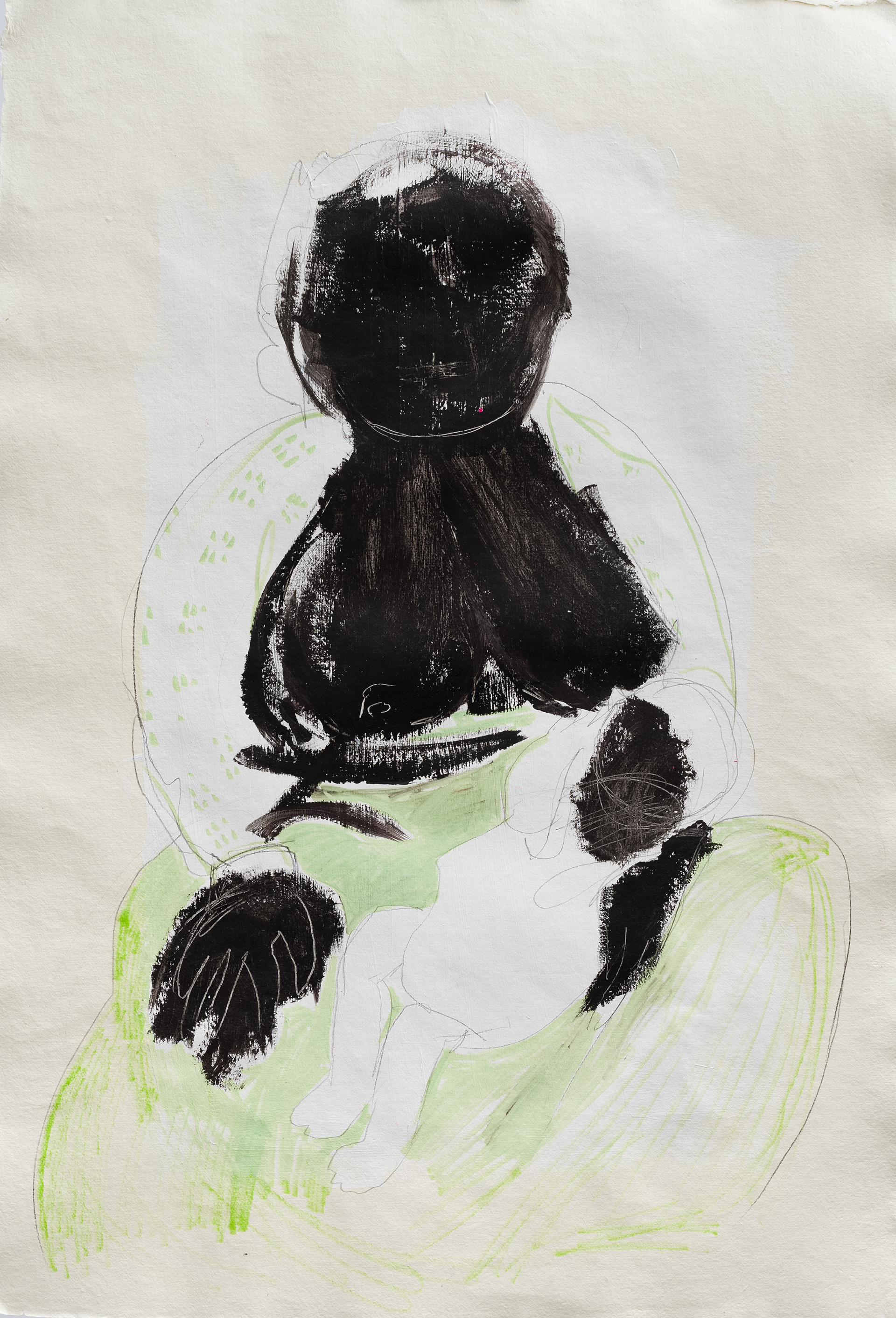 Mother and baby, mixed media on Khadi paper, 100x80 cm.