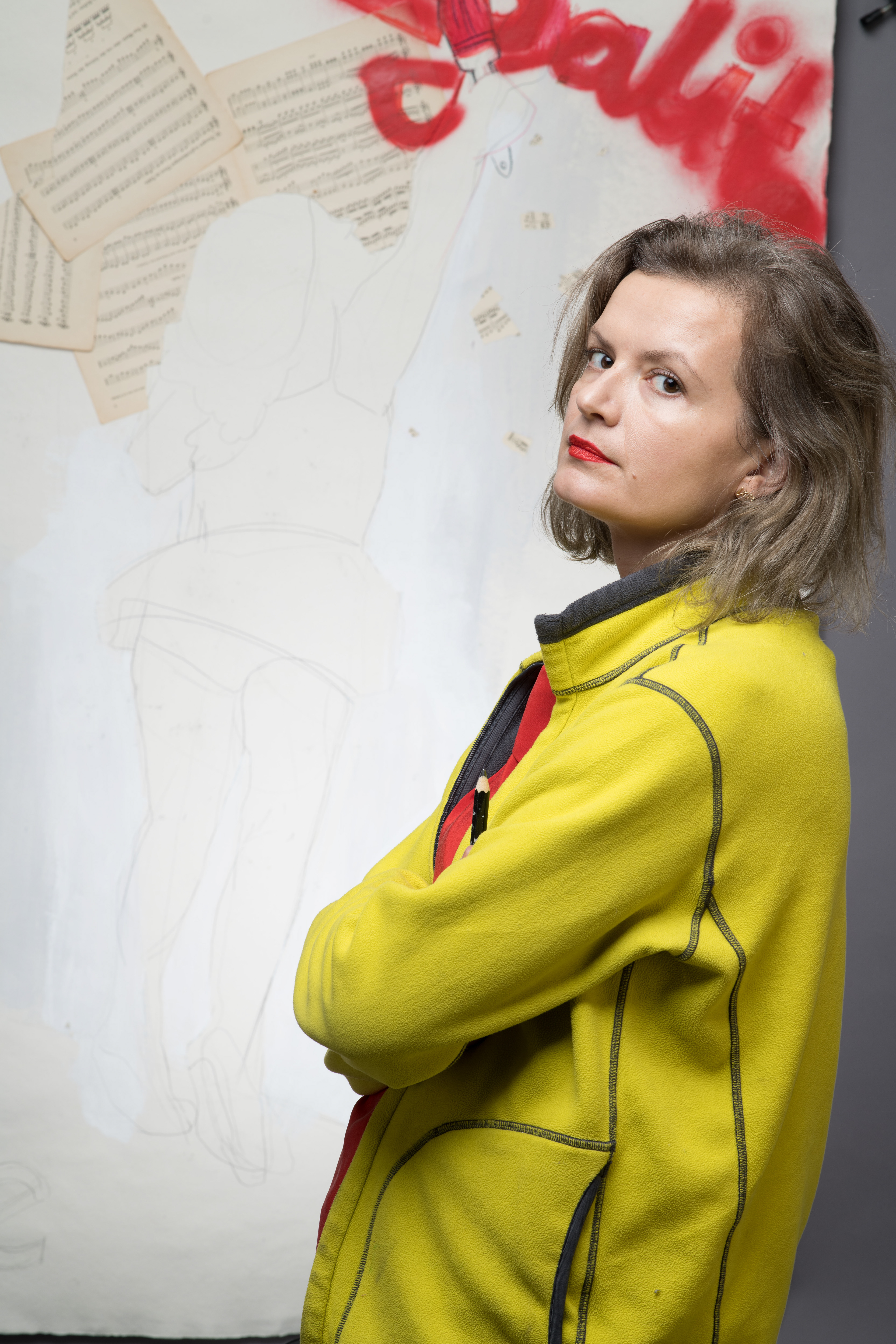 Egalité, collage on paper in the background. Photographed by Marcin Noga.  