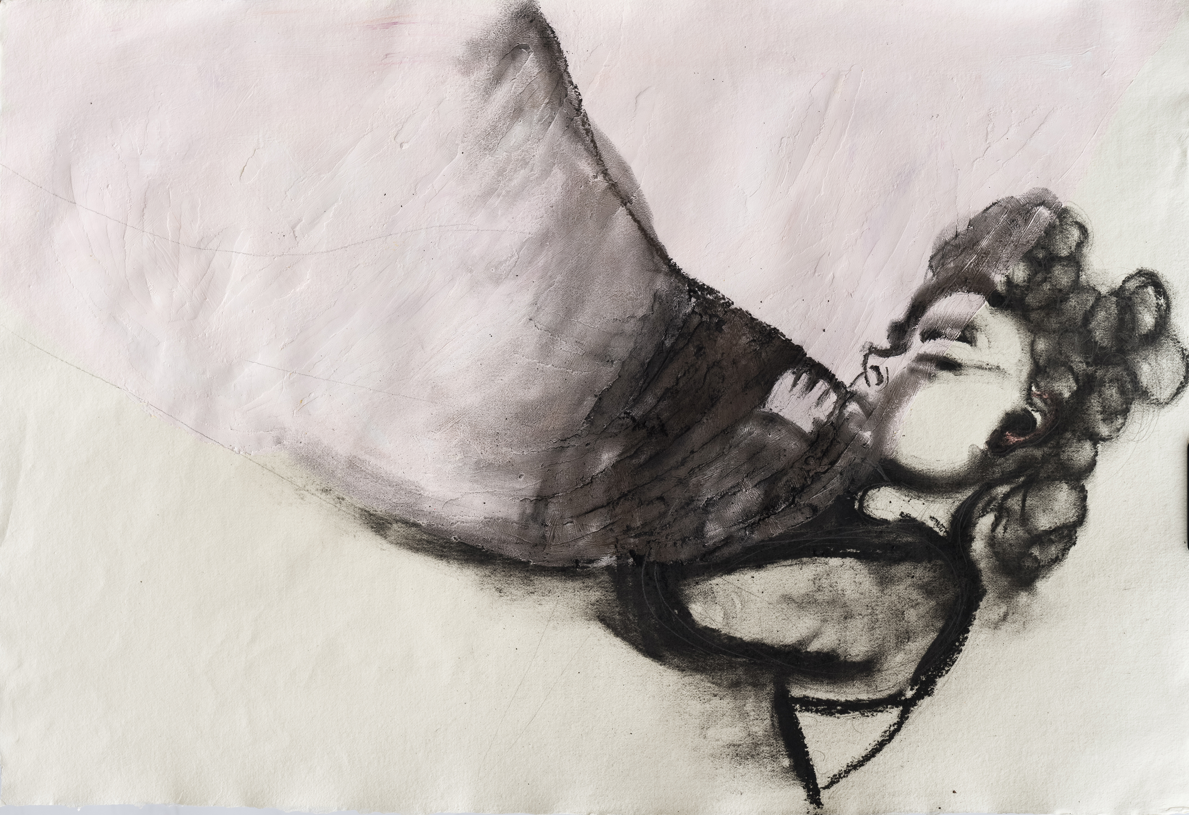 Sleeping girl, mixed media on Khadi paper, 80x100 cm. 