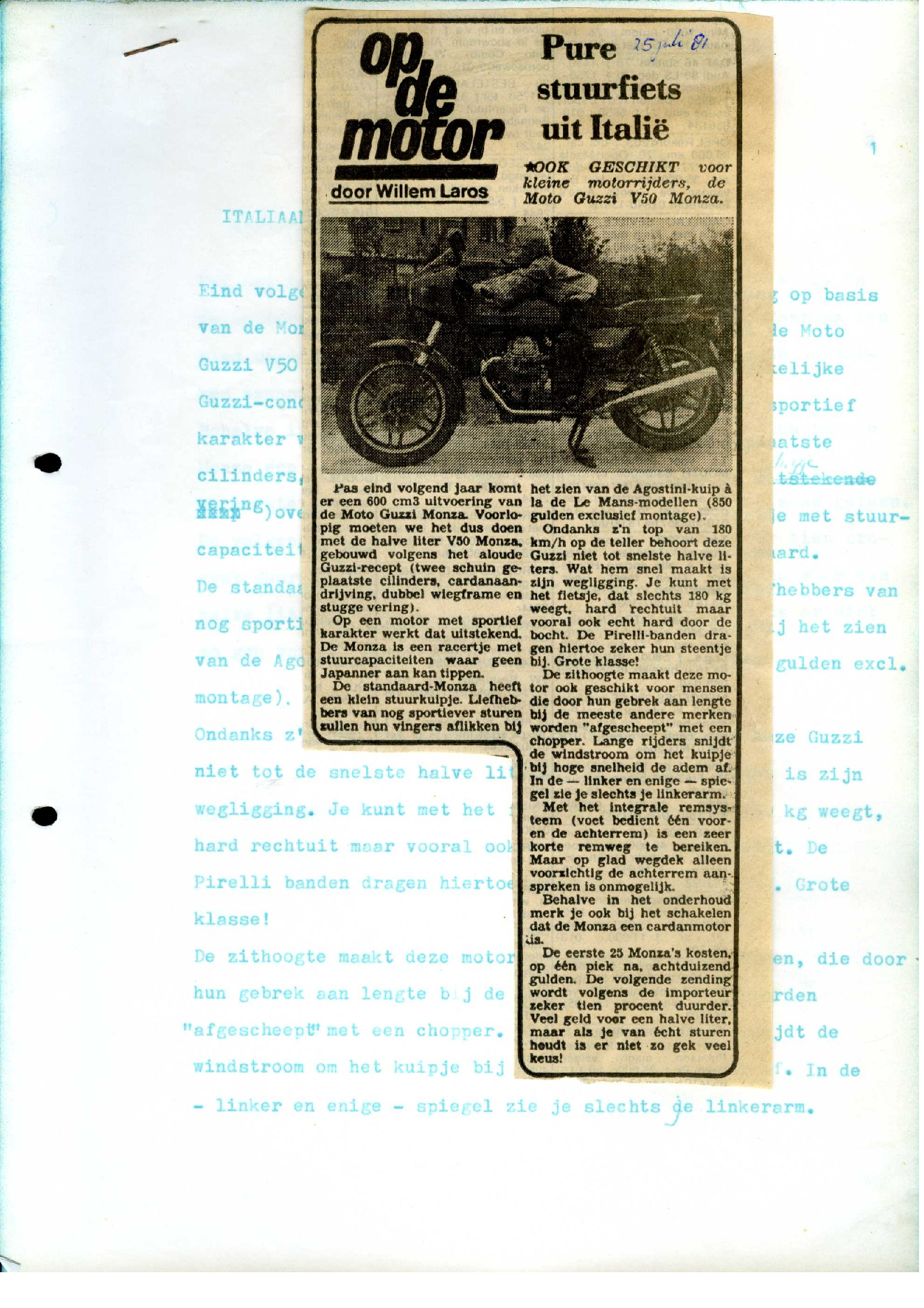 Met het kopijvel erachter. Met de schrijfmachine in drievoud gemaakt.