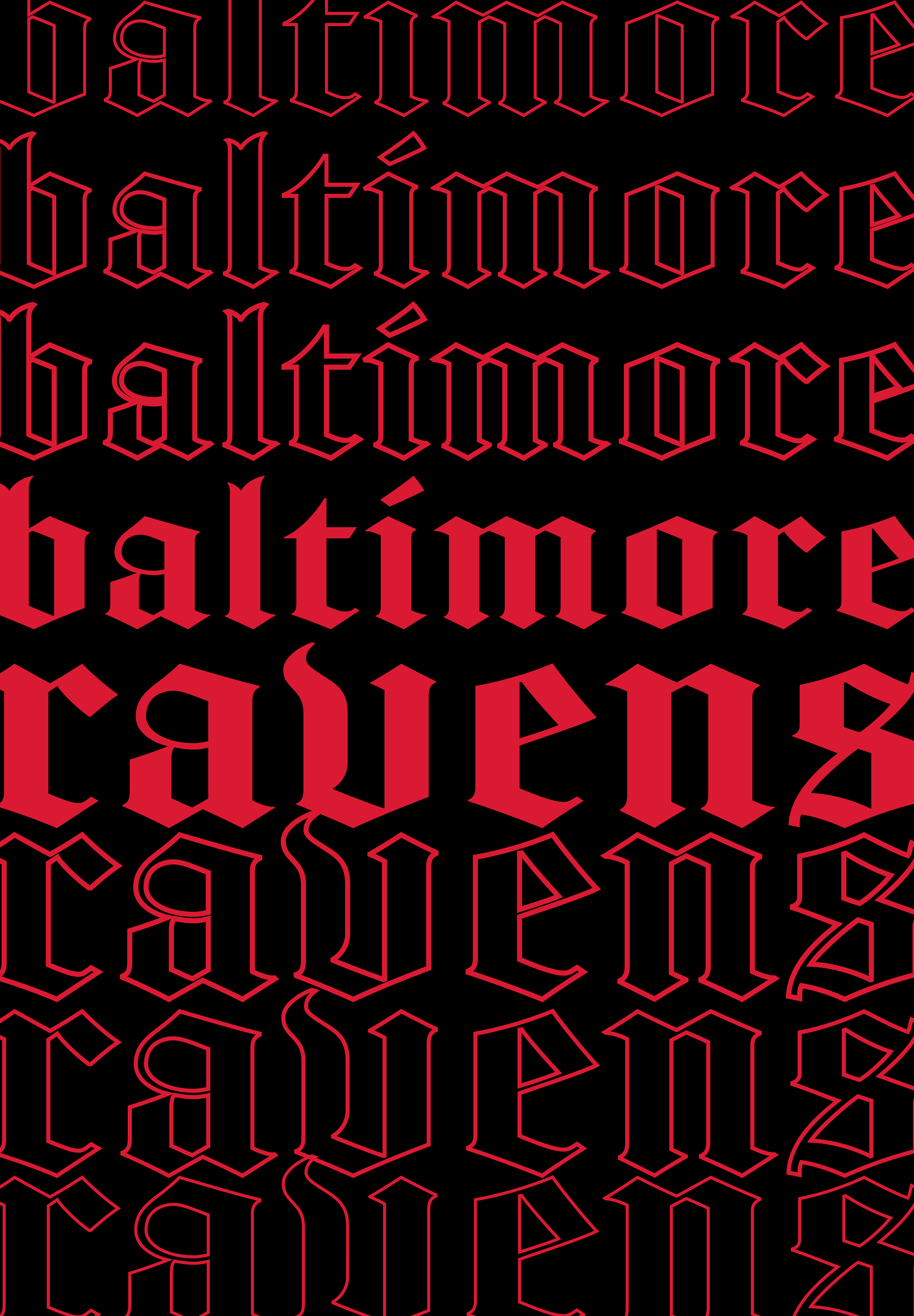 Baltimore Ravens Gothic Font Poster Red Black
