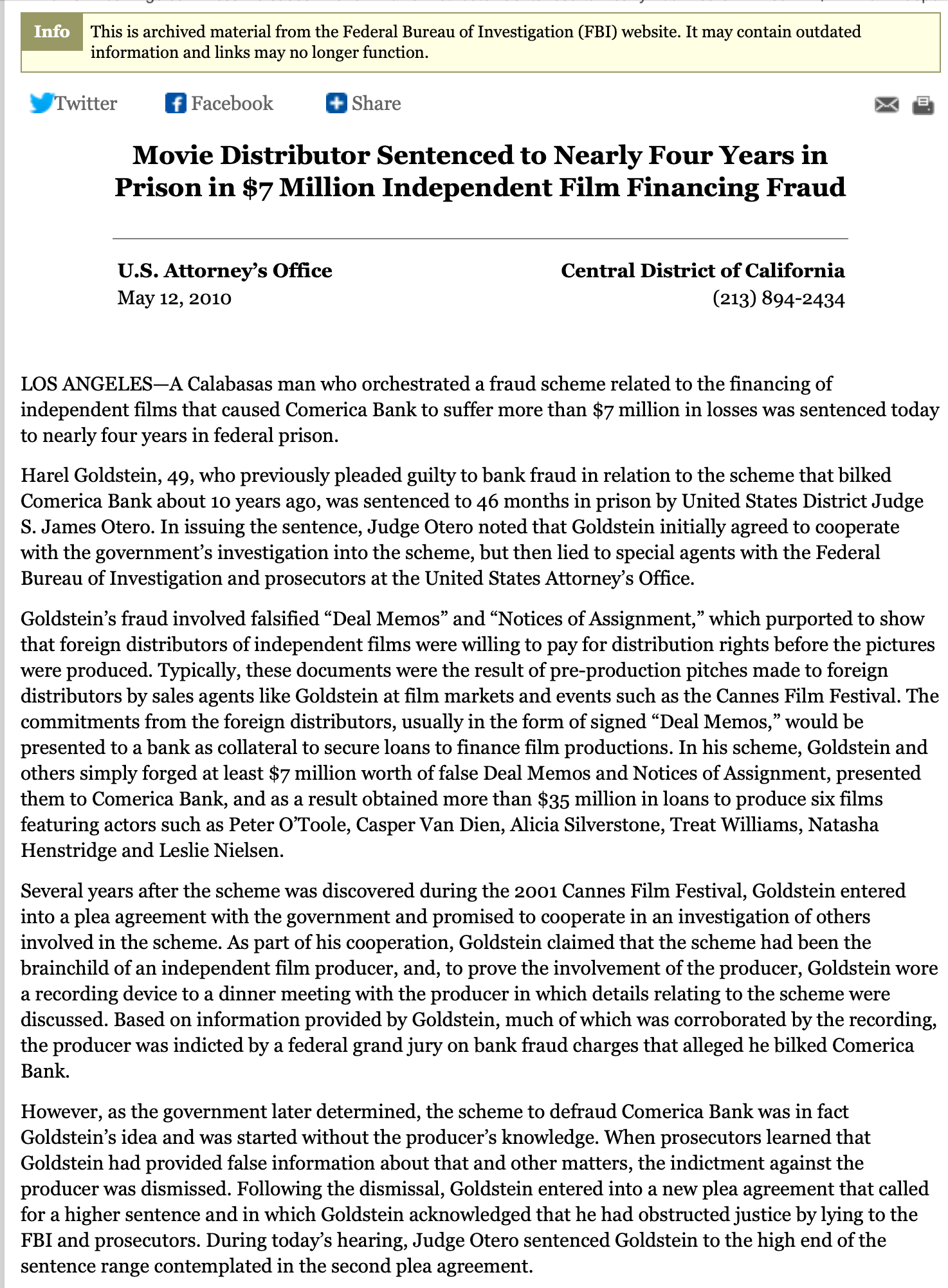 The producer / writer was sentenced to jail.