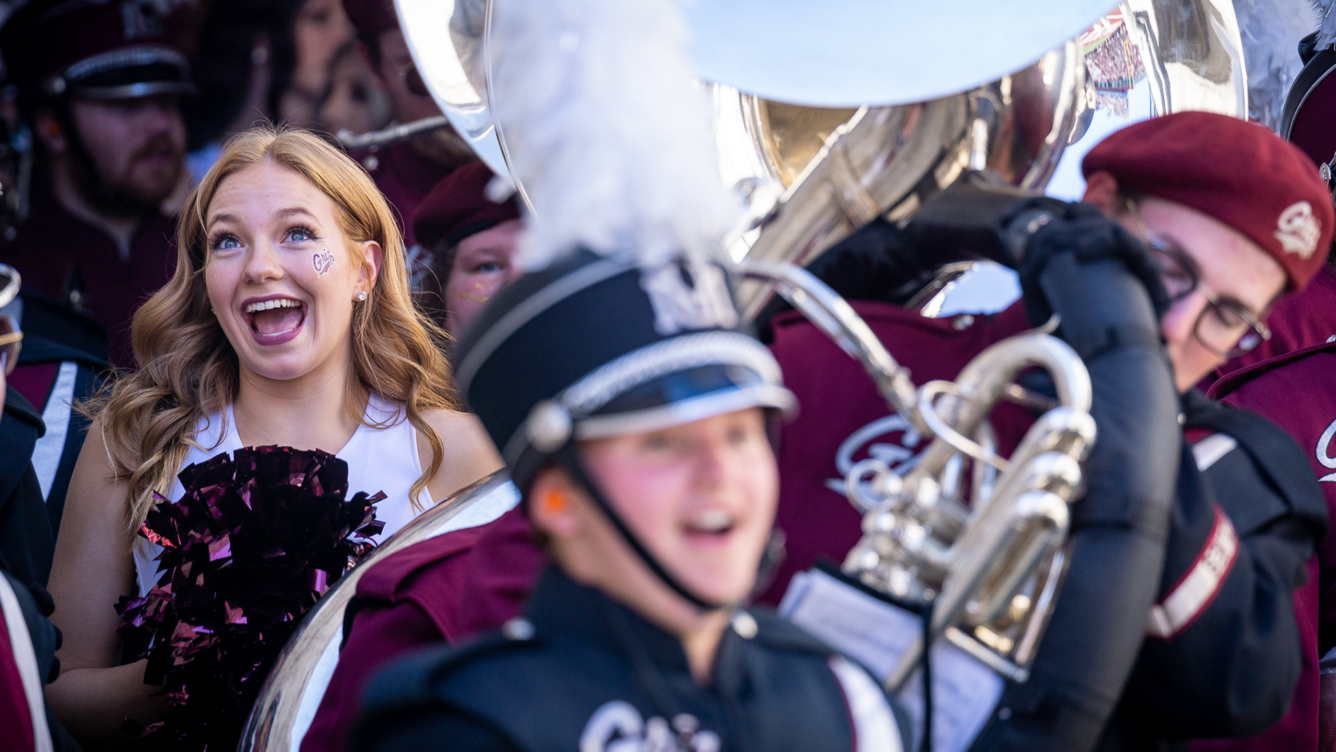 UM Marching Band and Dance Team ready for the pregame show