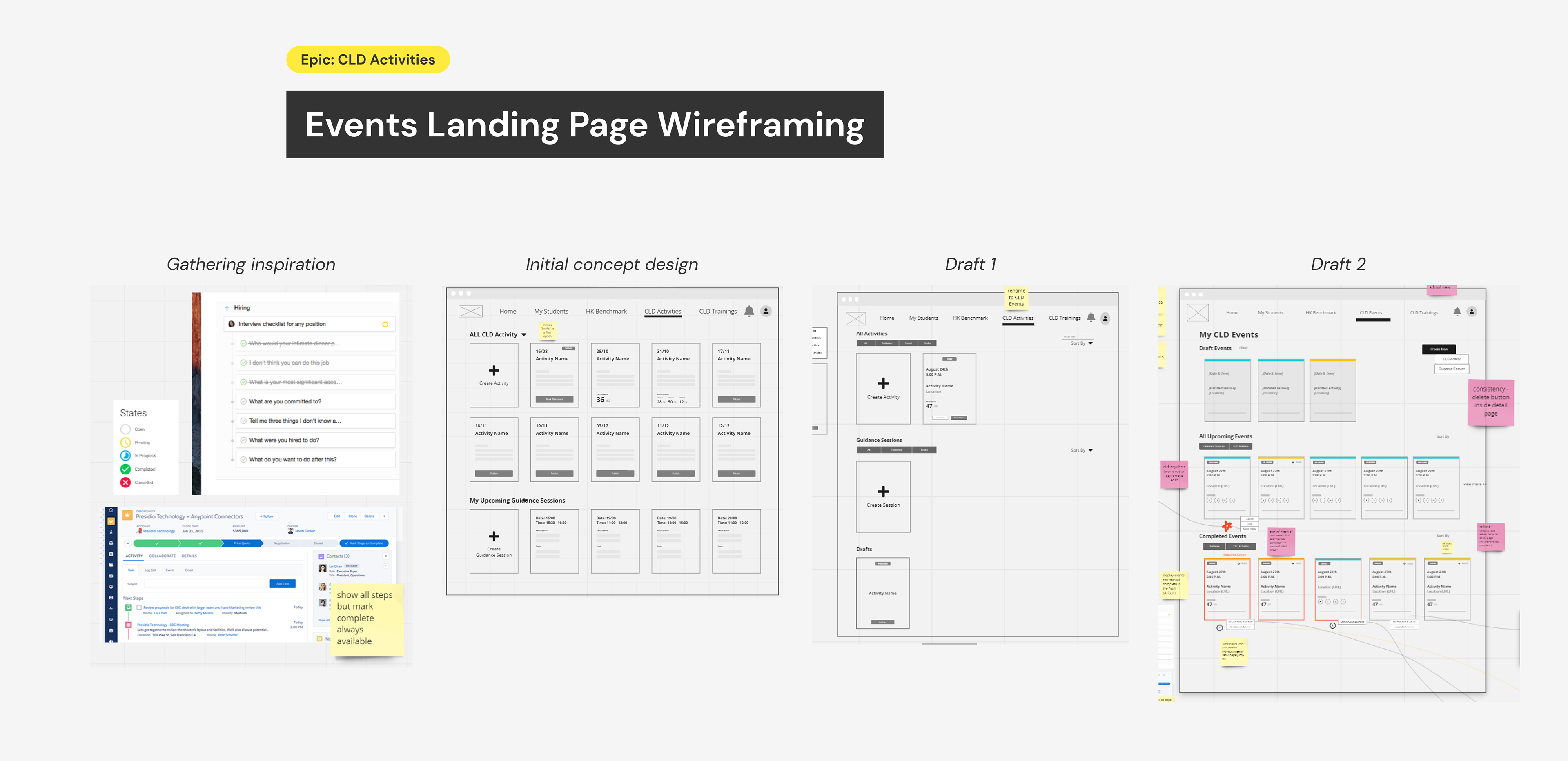 events landing page wireframes