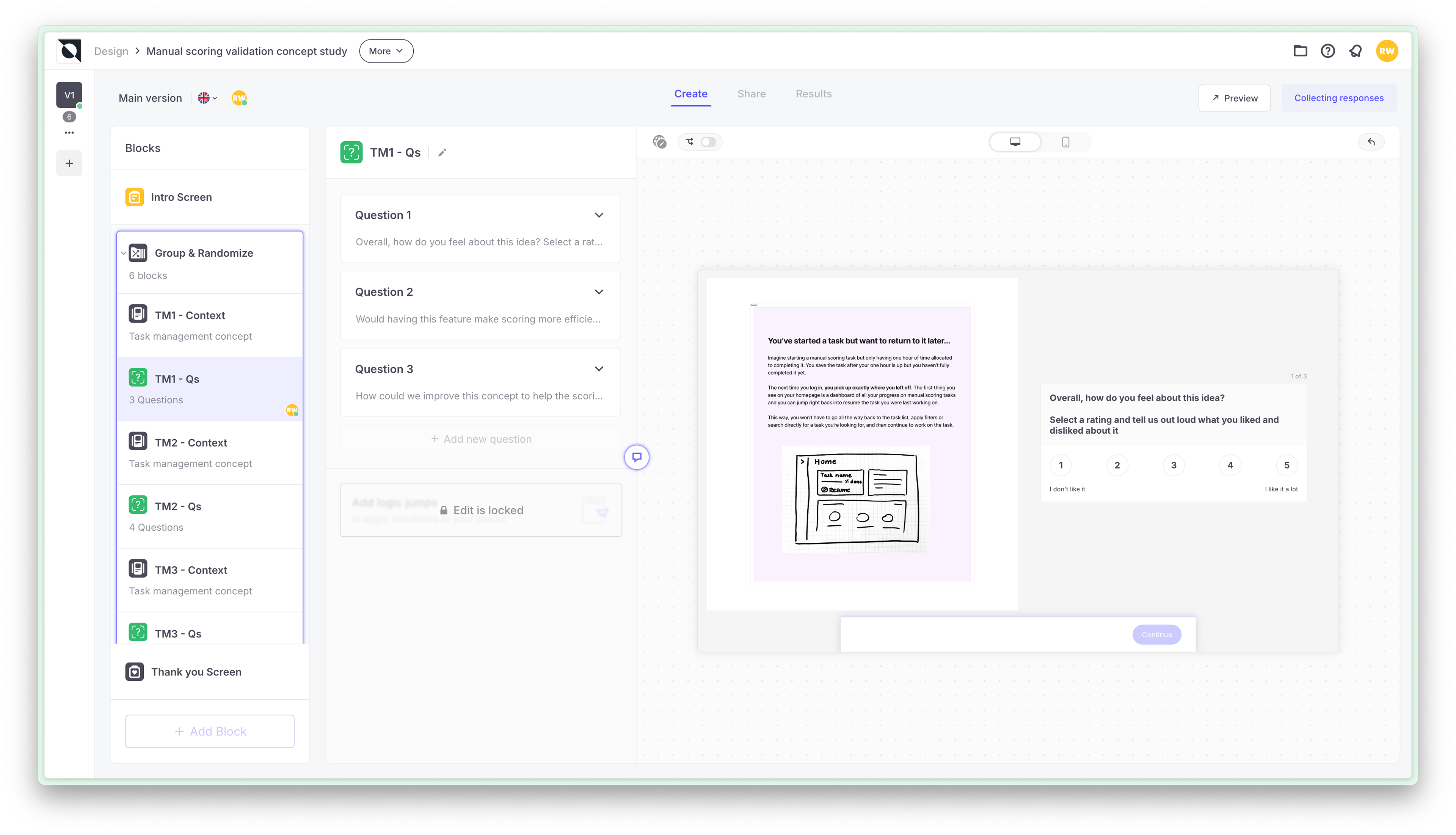 Screenshot of usability study setup interface