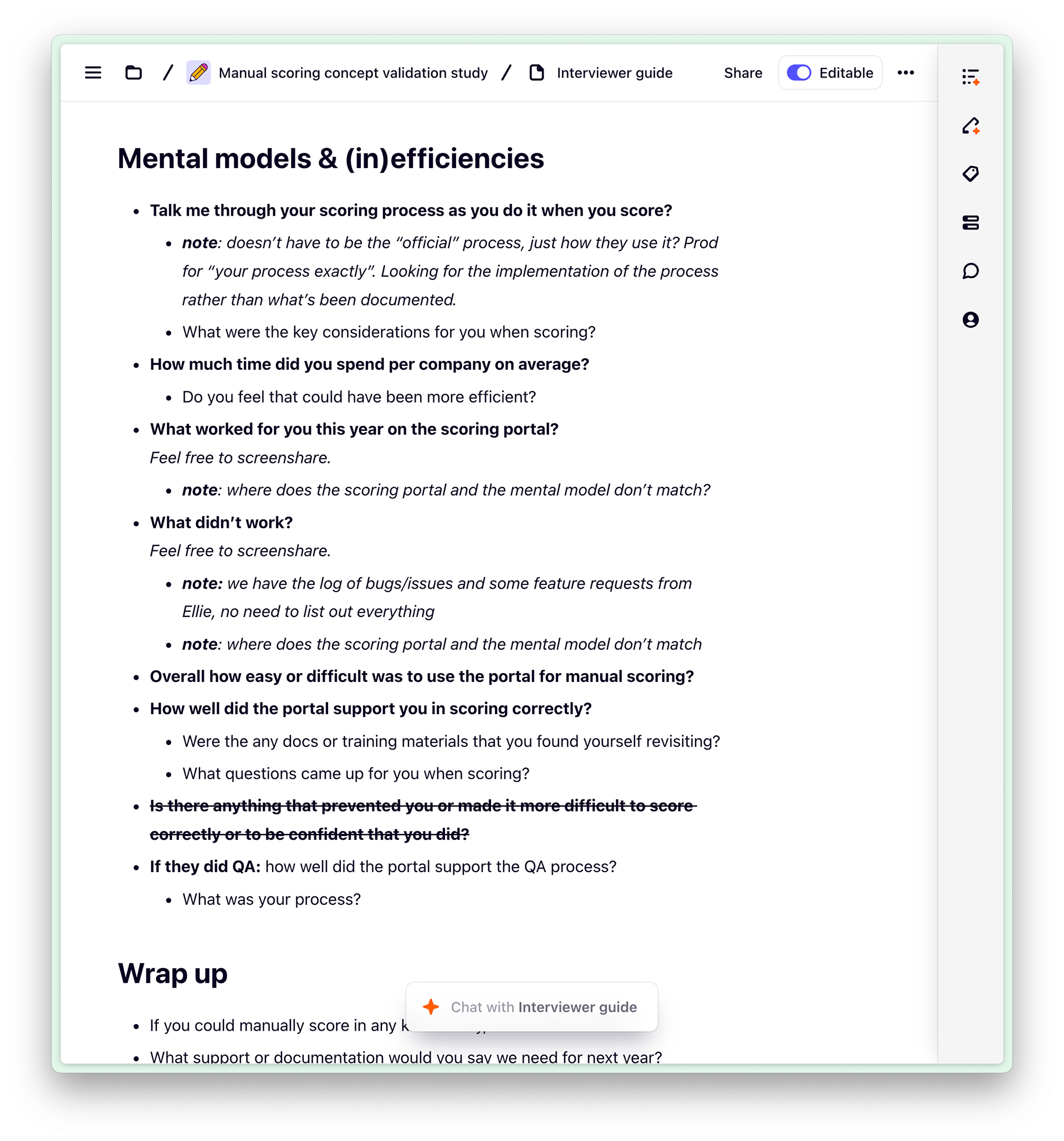 Discussion guide for user interviews