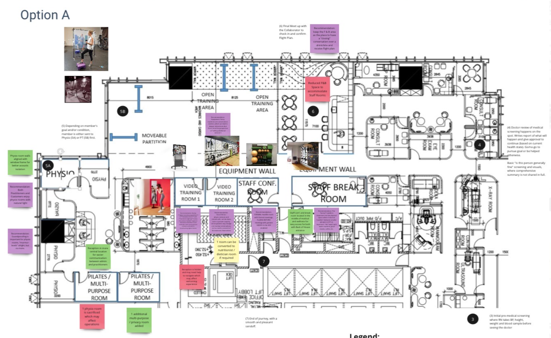 Floor blueprint with annotations about service offerings