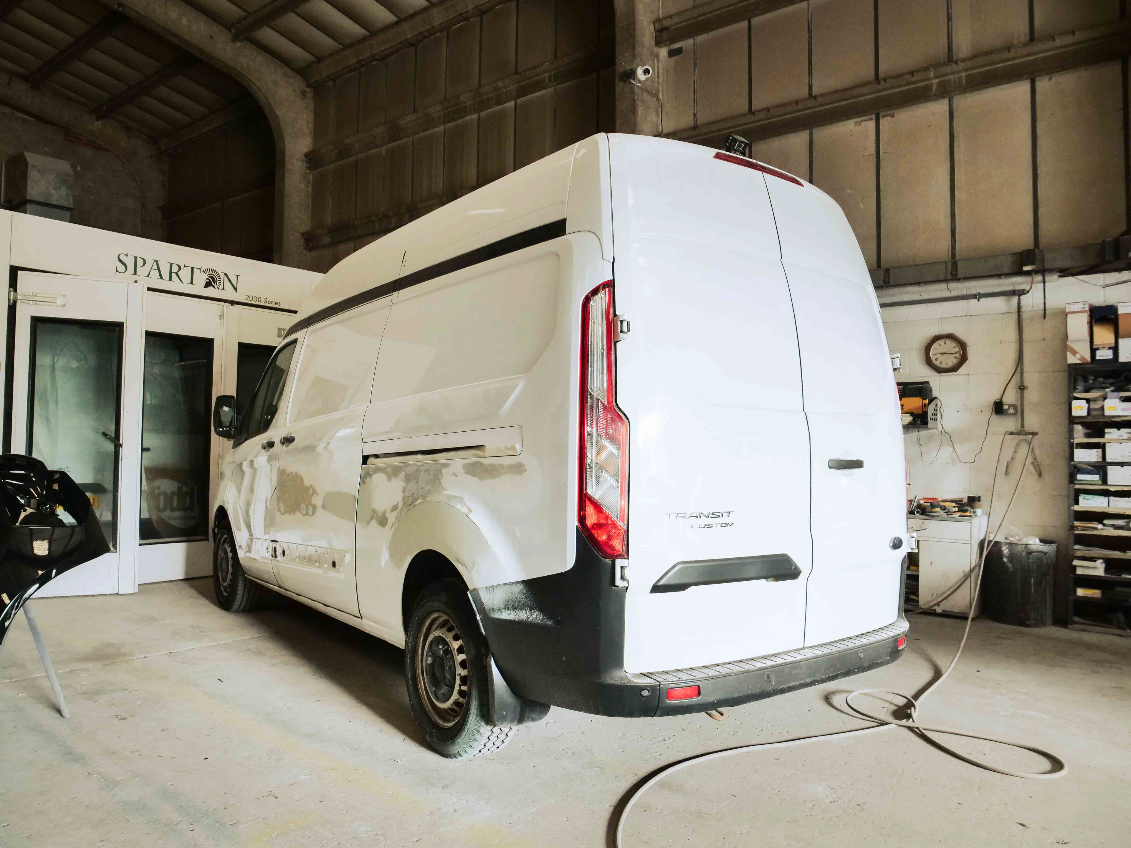 van body repair, Ford Transit respray, fleet vehicle paintwork, panel beating, scratch repair, Chorley, Altrincham, Leigh, Carrington, Sale, Worsley, Oldham, Rochdale, Stockport