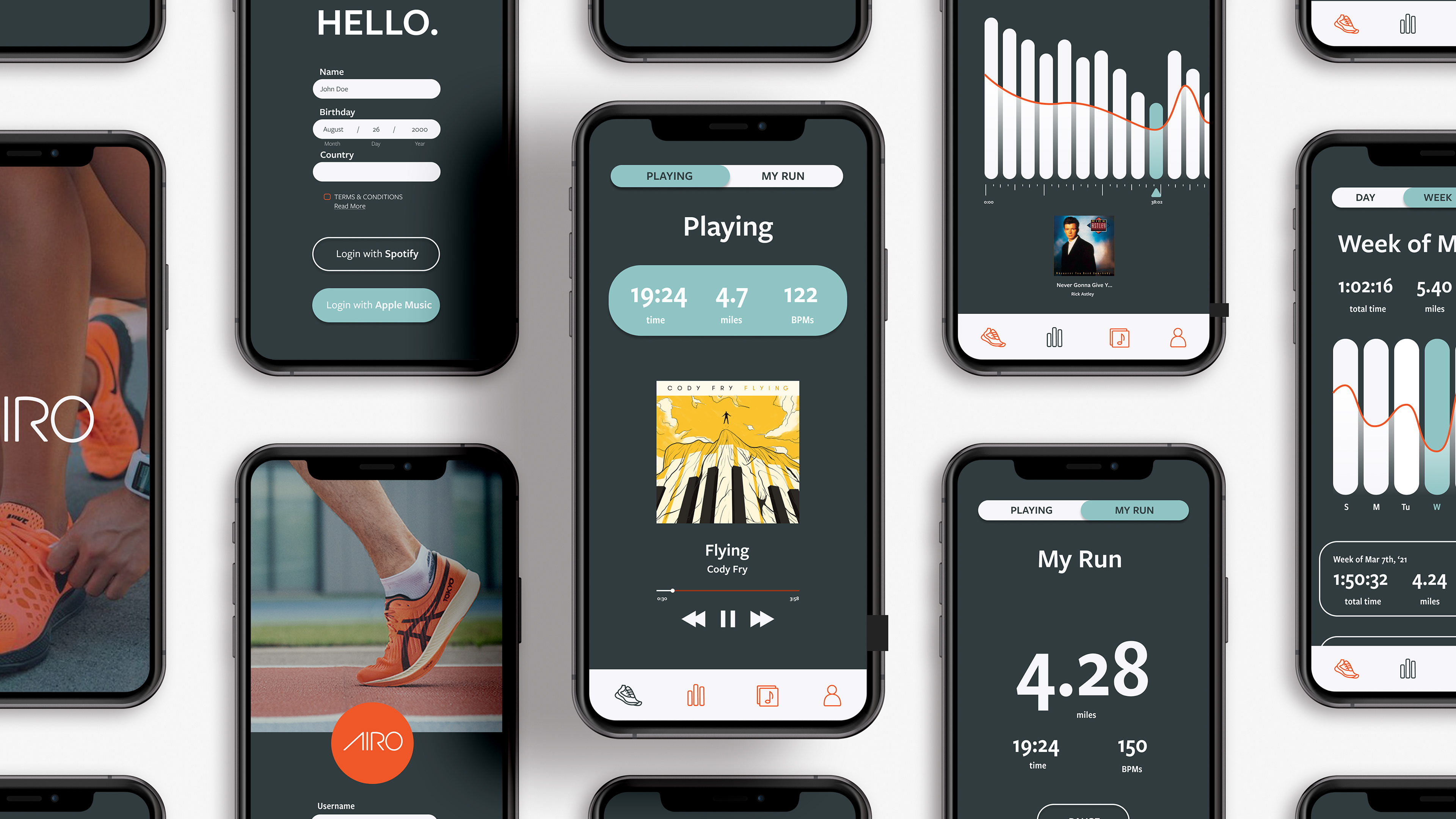 Screens from the AIRO App