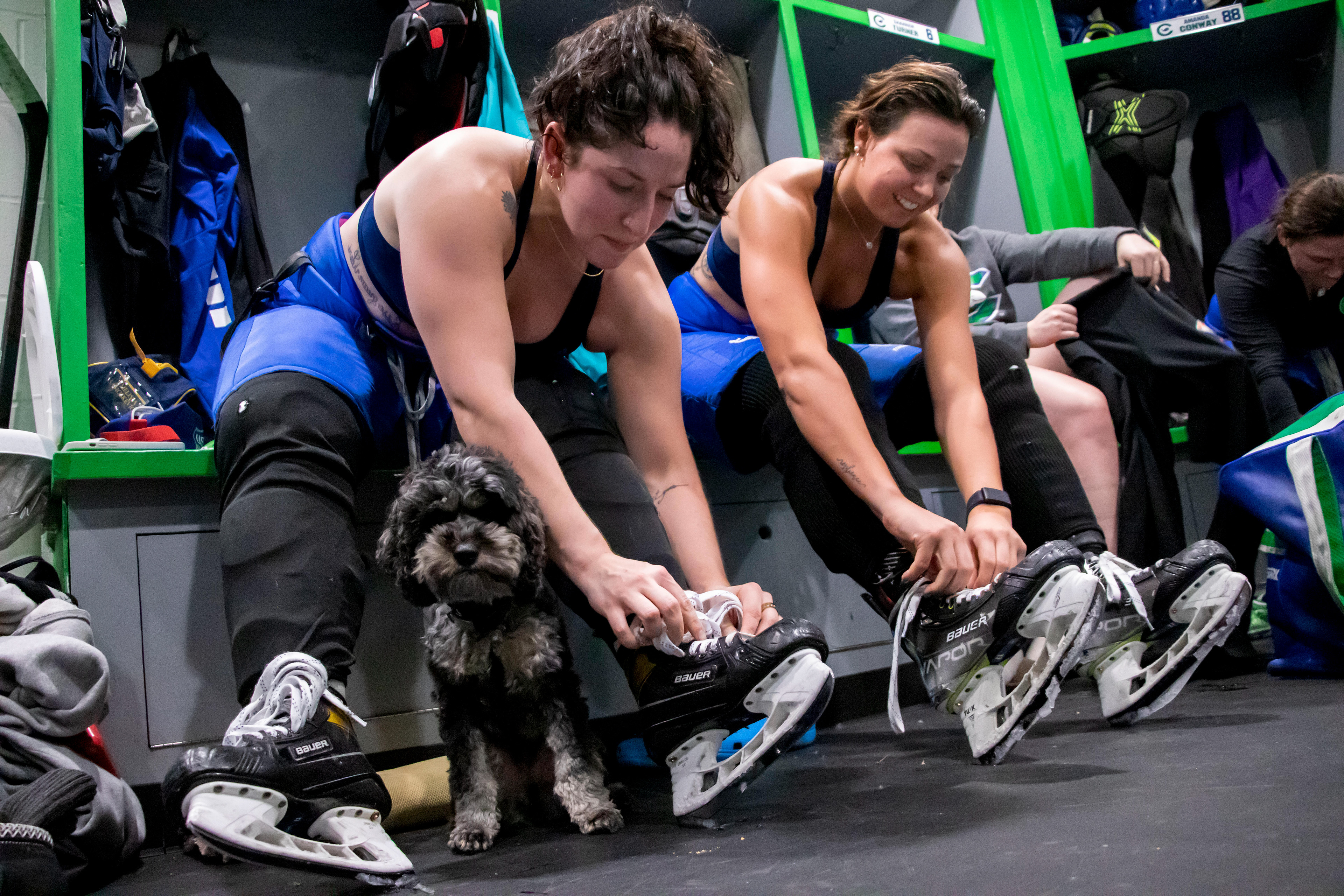 Guard Dog - The women on the team dedicate their time to this team, but they have outside lives as well. Melissa Samoskevich (11) has another job, as well as a dog that she has to bring with her to practice due to the odd hours. Samoskevich is the Director of Player Development and Operations at Quinnipiac University for the women’s hockey program, her alma mater. Her dog’s name is Brody, he attends work at both Quinnipiac and the Whale.