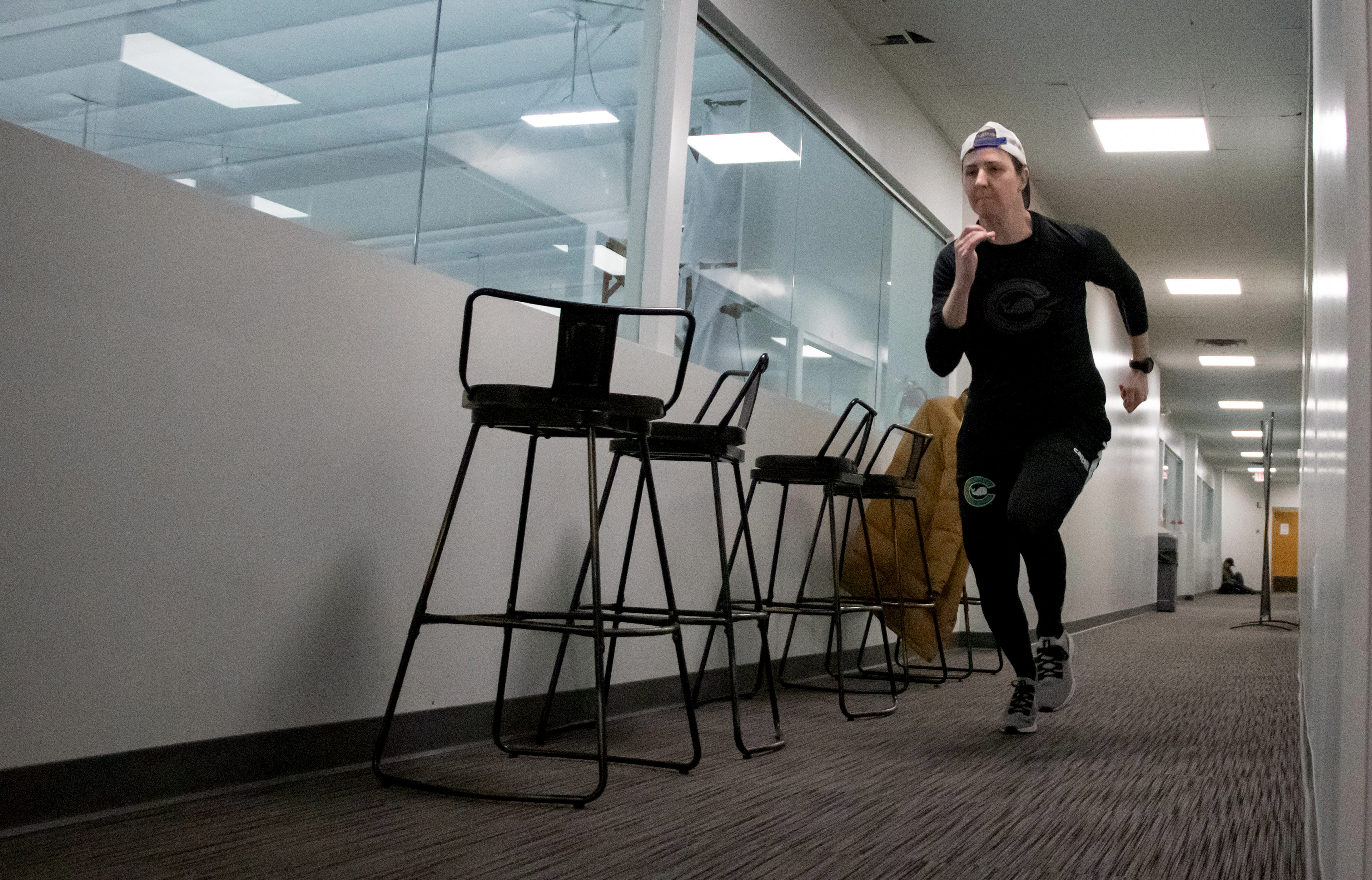 Hallway Sprints - While the ISCC has many amenities that are beneficial for the team, there is little space for the players to warm up. There is a small workout room and a dance studio on the second floor, but when it comes to sprints, the hallway is the only option. This hallway eventually fills up with spectators as it is also the VIP box section for fans to watch the game. There is also an event room that holds the team potluck dinners after the games.