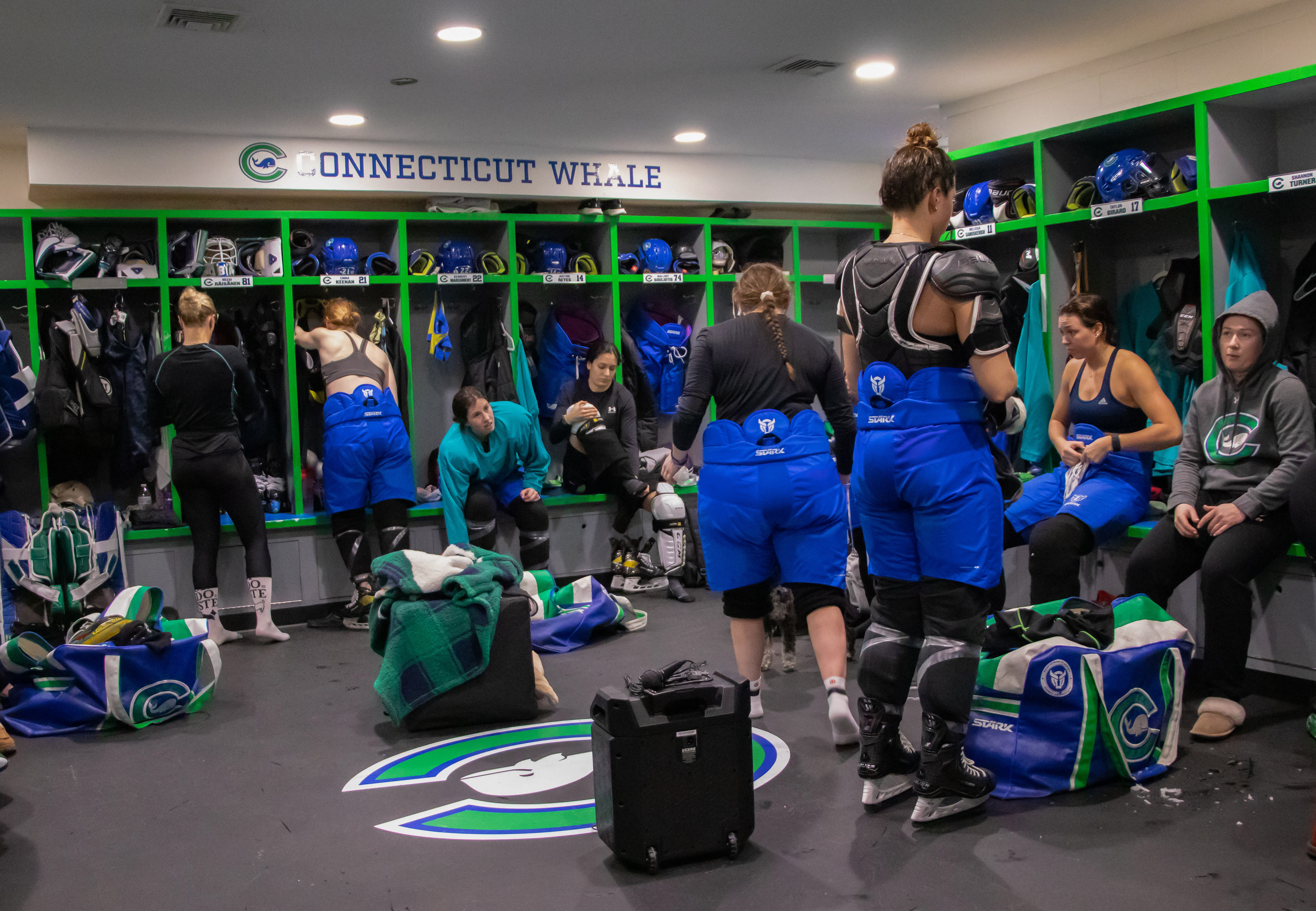 Locker Room Talk - This is a professional hockey family, and that can be seen and heard in the locker room. Jokes, existential questions, and weekend plans are being shouted around before and after practice. The team does have its own locker room at both the ISCC and Milford rinks. However, they are responsible for transporting their own gear to games on the weekend. 