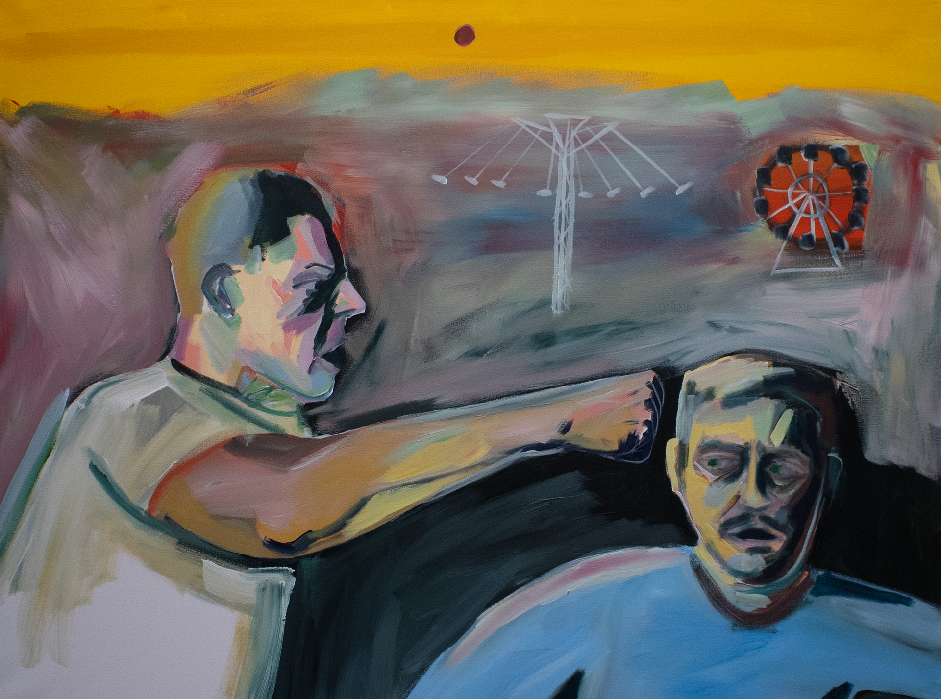 Fight at the Fair, Acrylic on canvas, 36" x 48", 2025