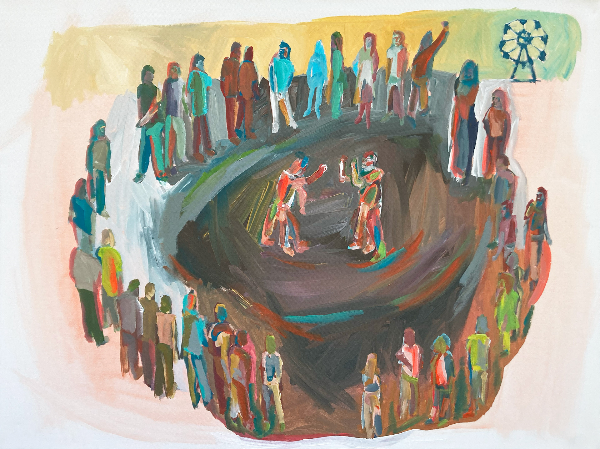 FIght at the El Dorado County Fair, 36" x 48", Acrylic on Canvas, 2024