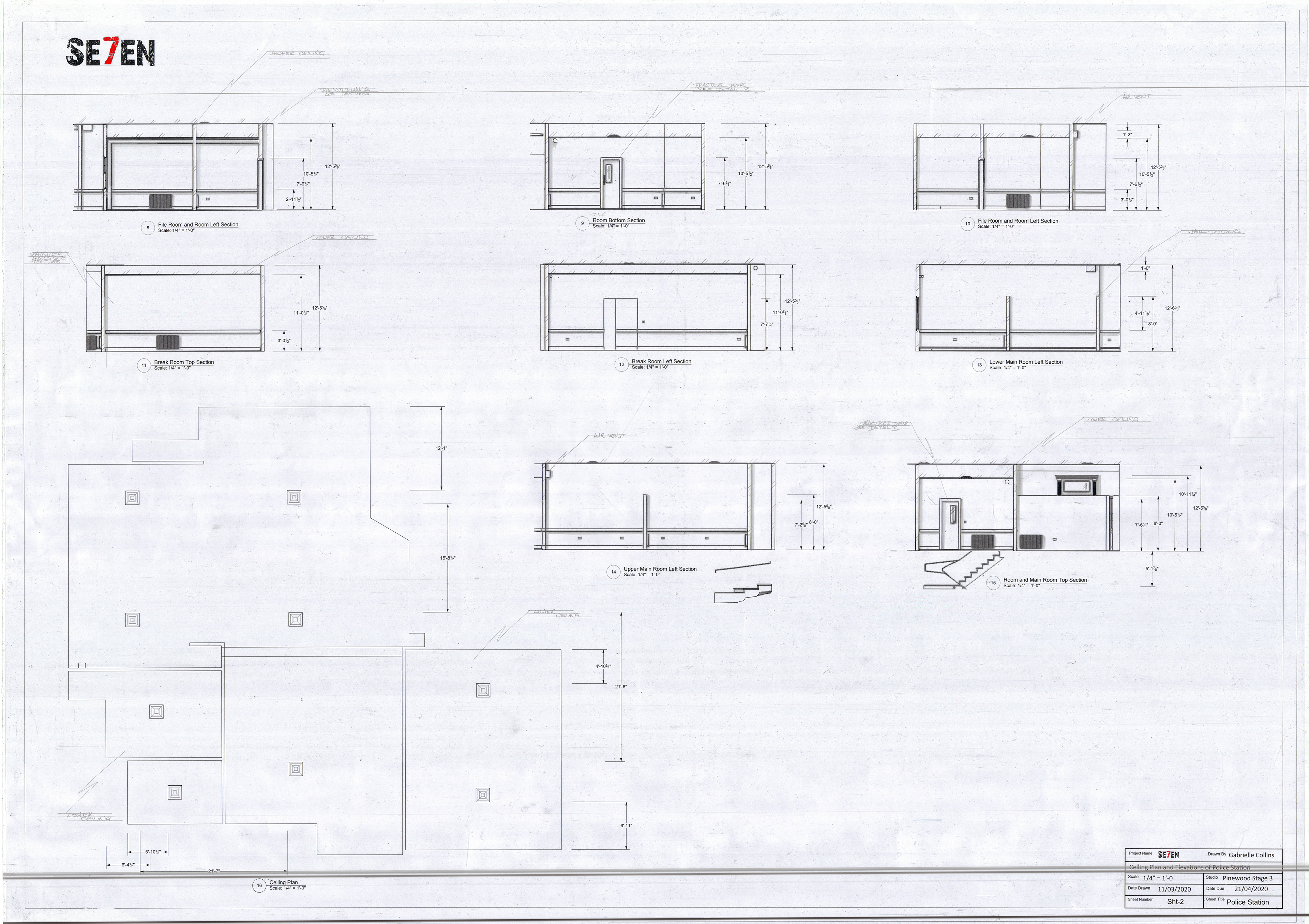 Police Station Ceiling Plan and Elevations