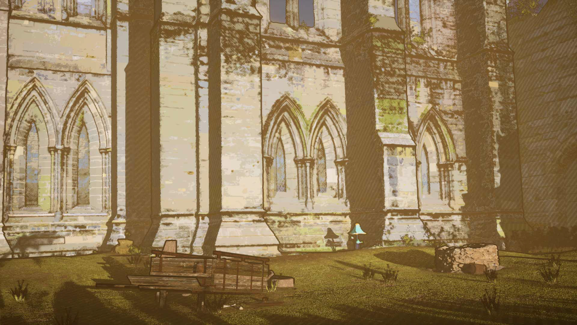 Stylised Wagon and Cathedral