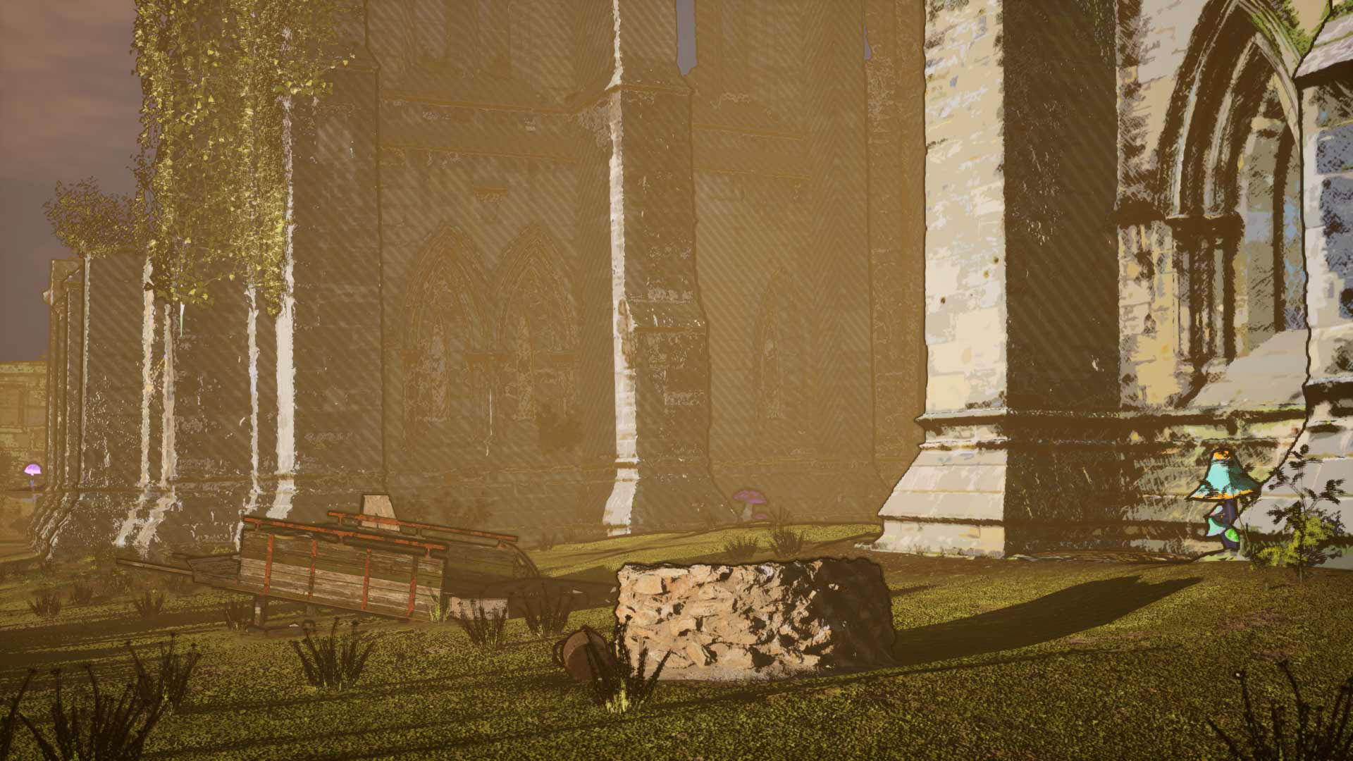 Stylised Wagon and Cathedral